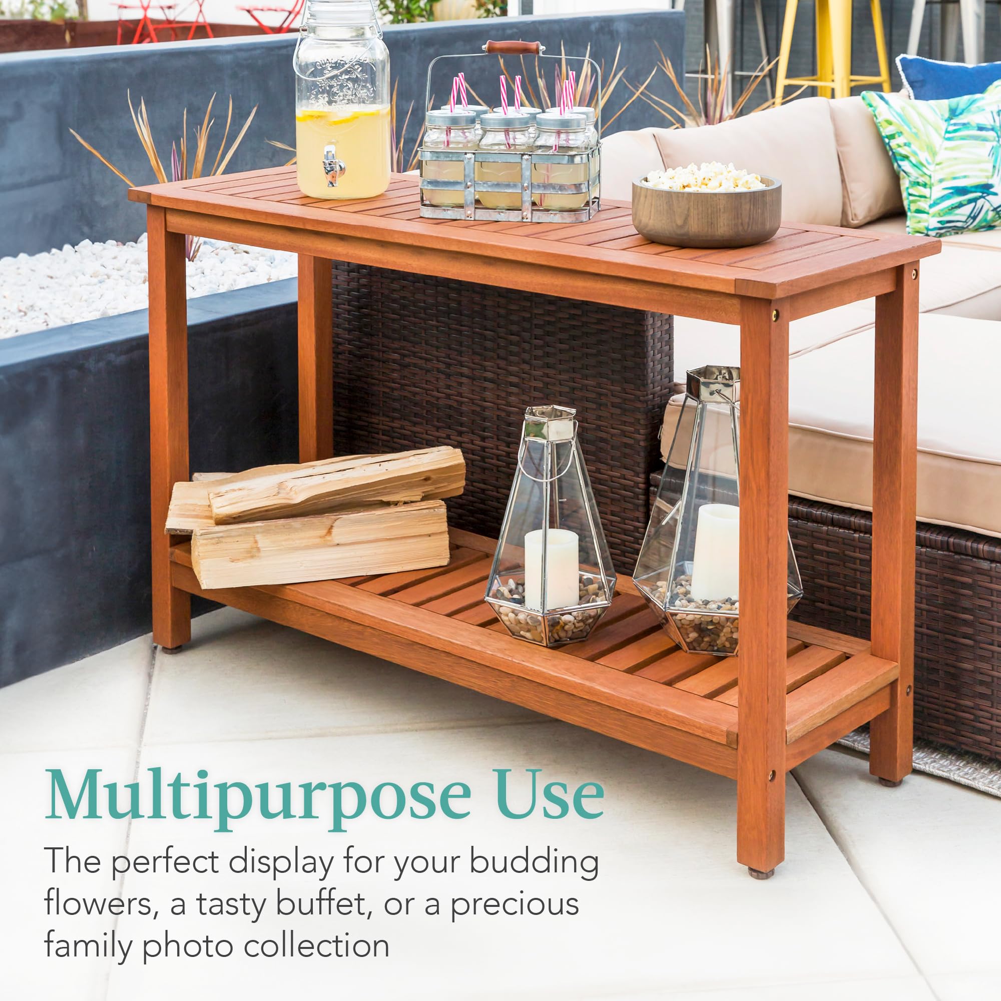 48in Eucalyptus Console Table Indoor Outdoor Storage