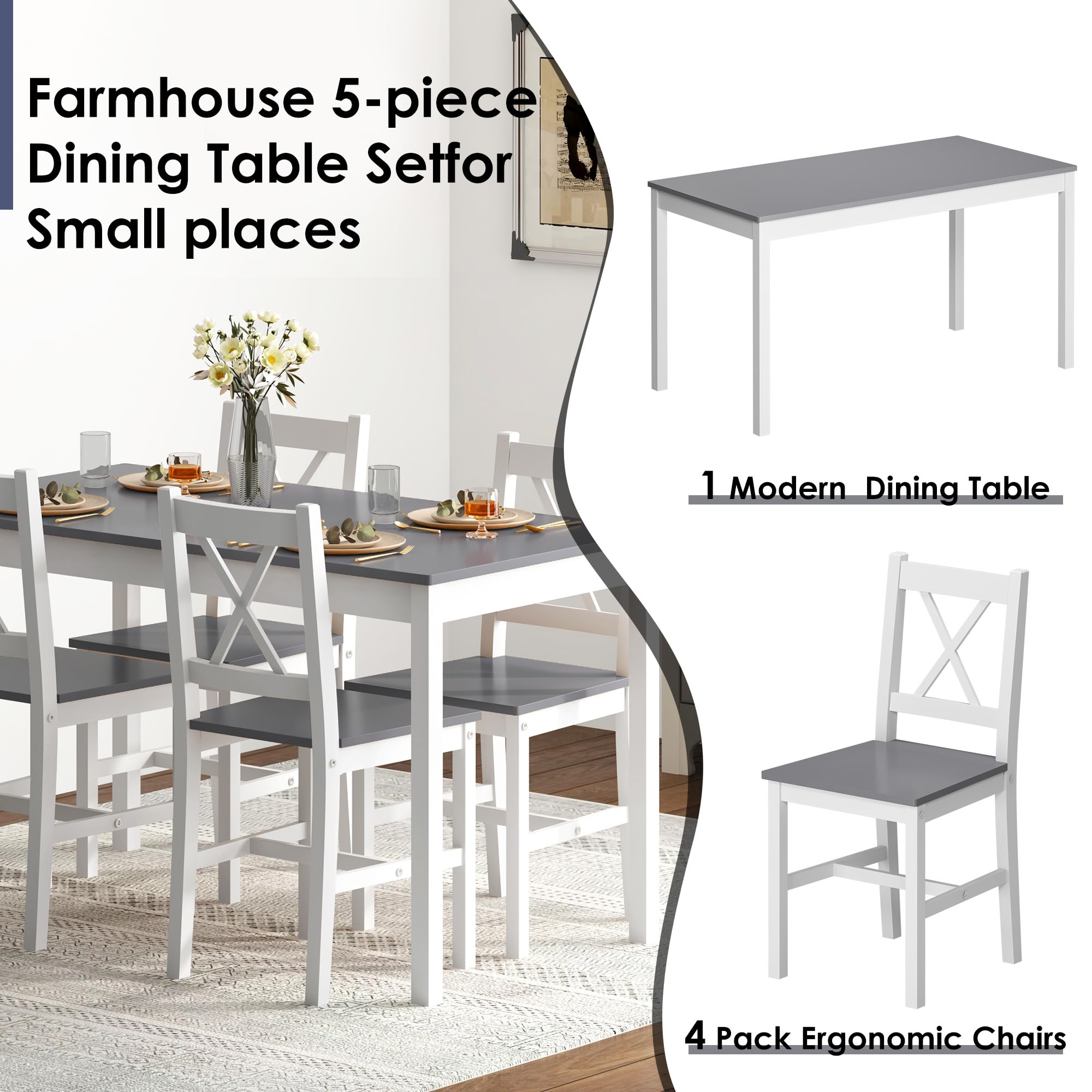 5-Piece Dining Table Set with 4 Chairs