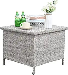 Outdoor Wicker Side Table with Storage