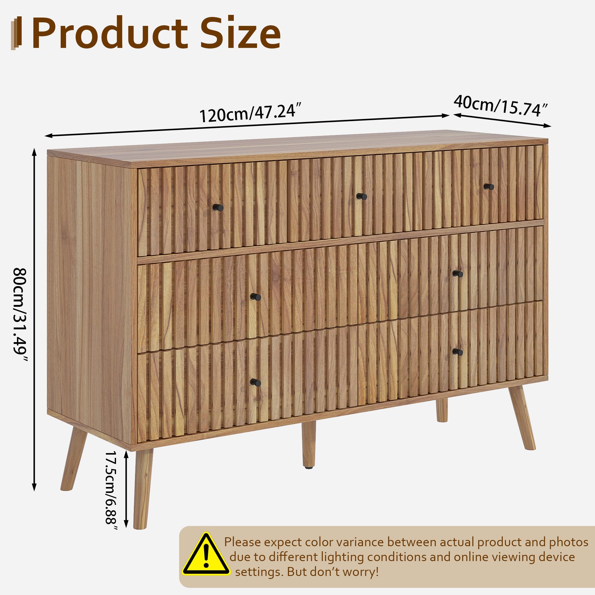 Fluted 7 Drawer Dresser with Black Handles