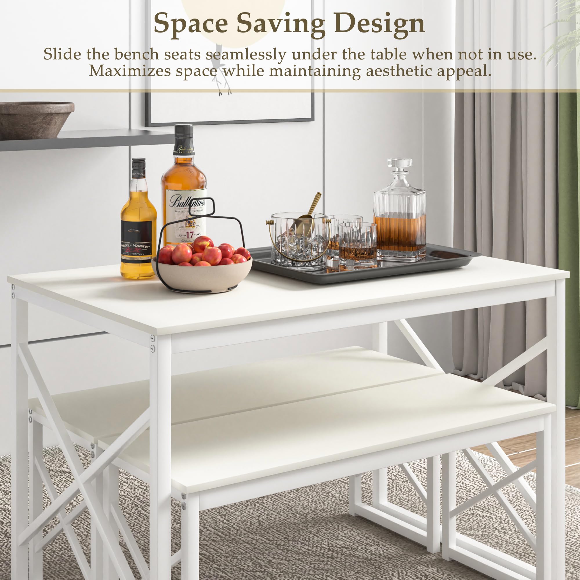 Dining Table Set with 2 Benches for 4
