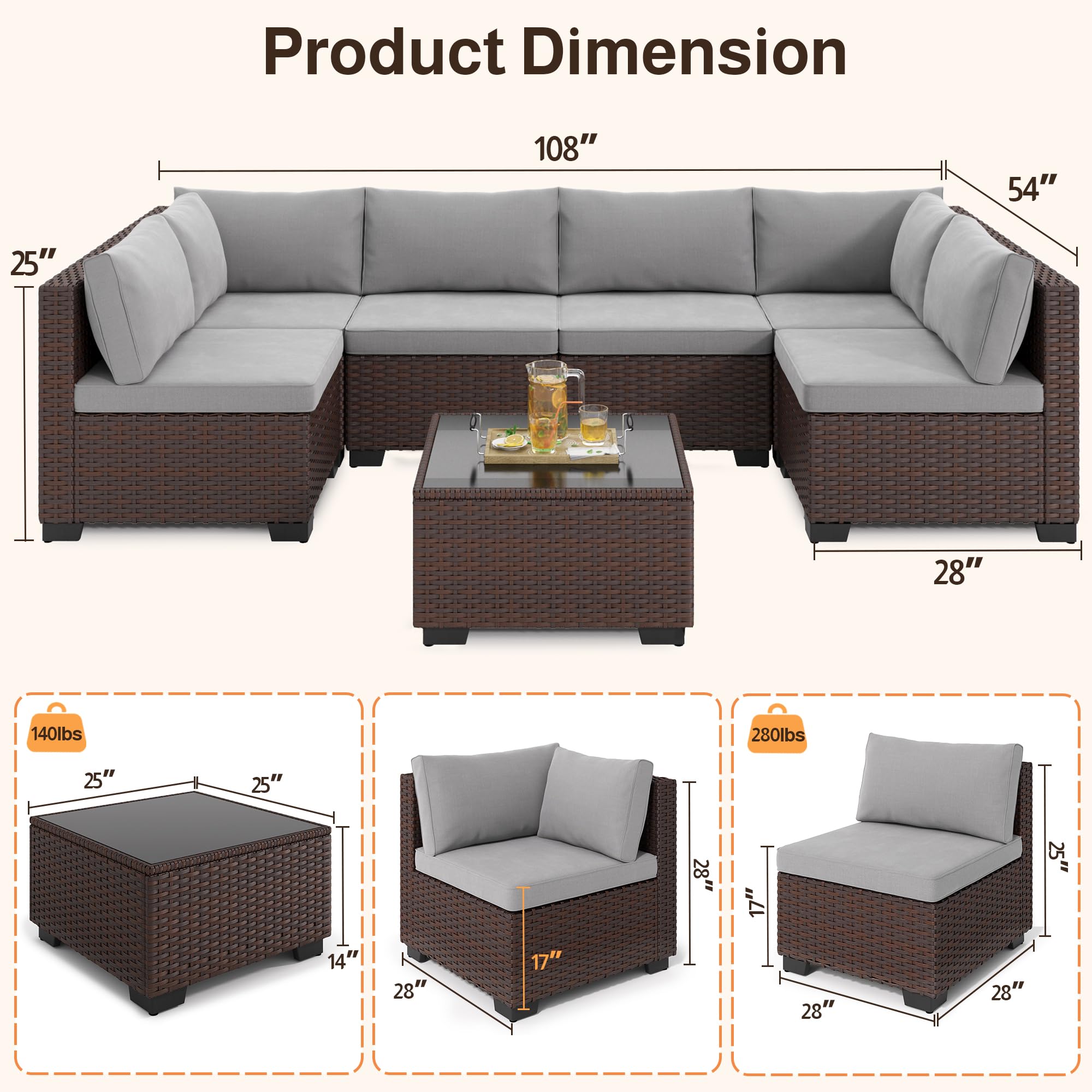 7-Piece Outdoor Sectional Patio Furniture Set with Coffee Table