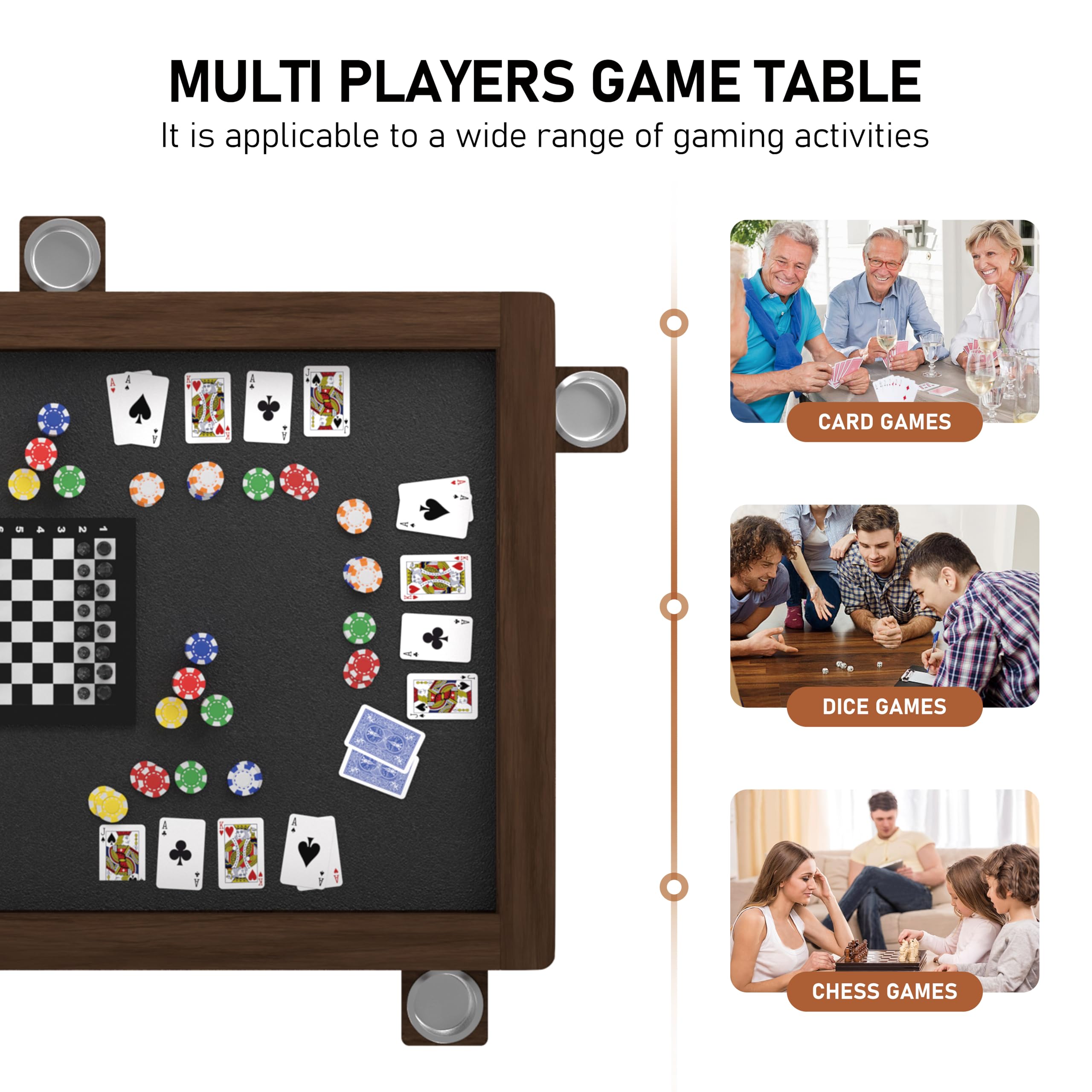 Solid Wood Board Game Table 63"W x 38.2"D x 30.4"H