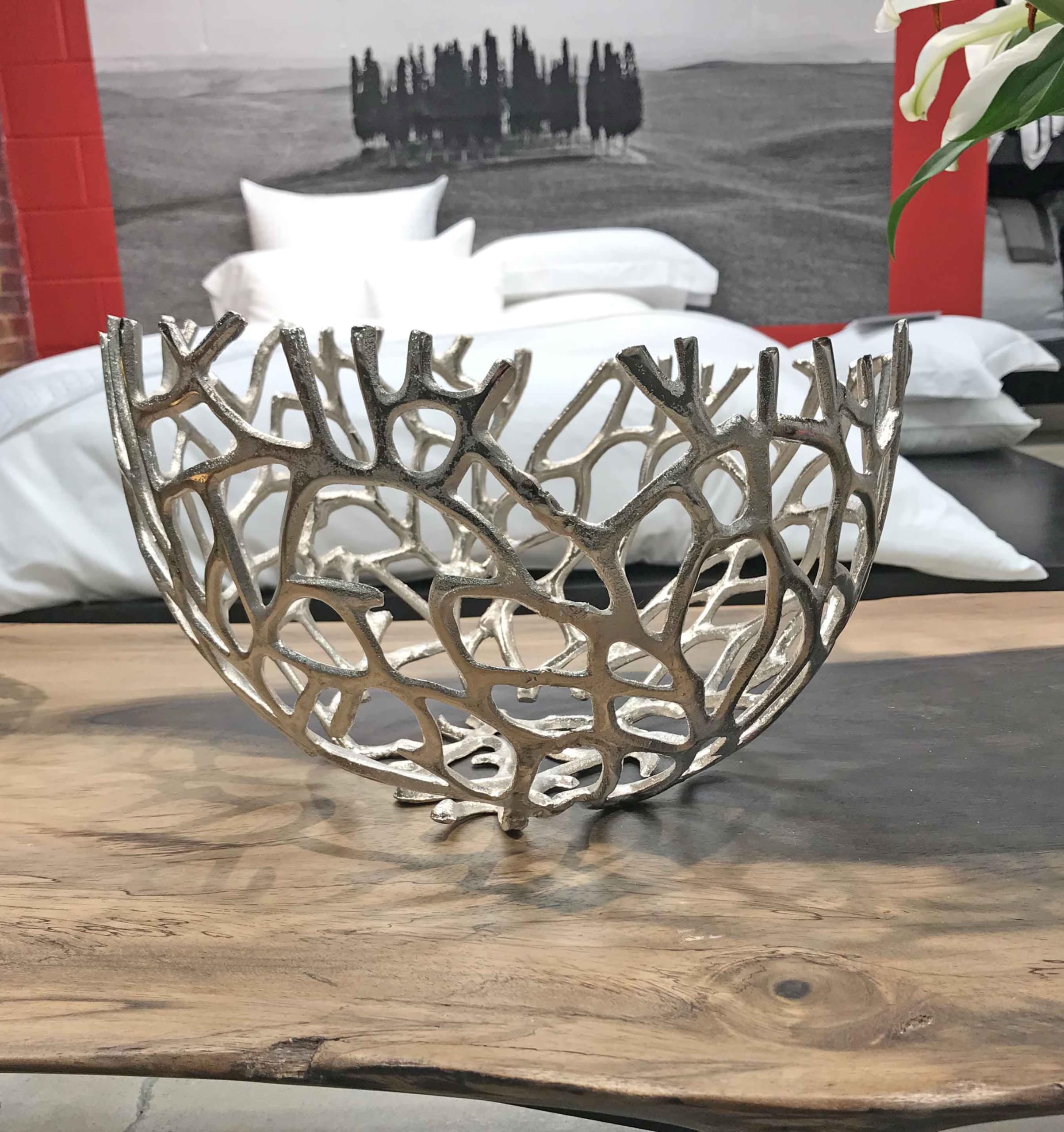 Rama Twigs Round Decorative Bowl Silver