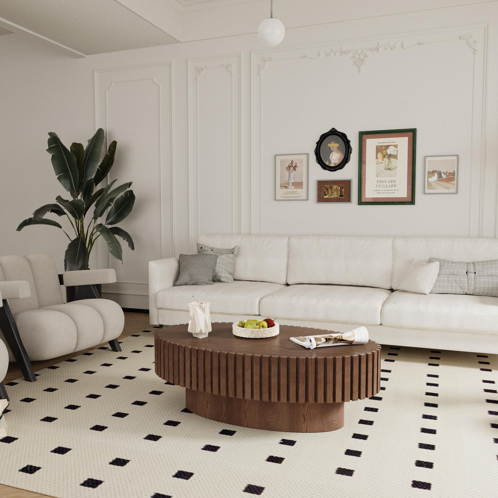 Oval Drum Coffee Table with Fluted Design