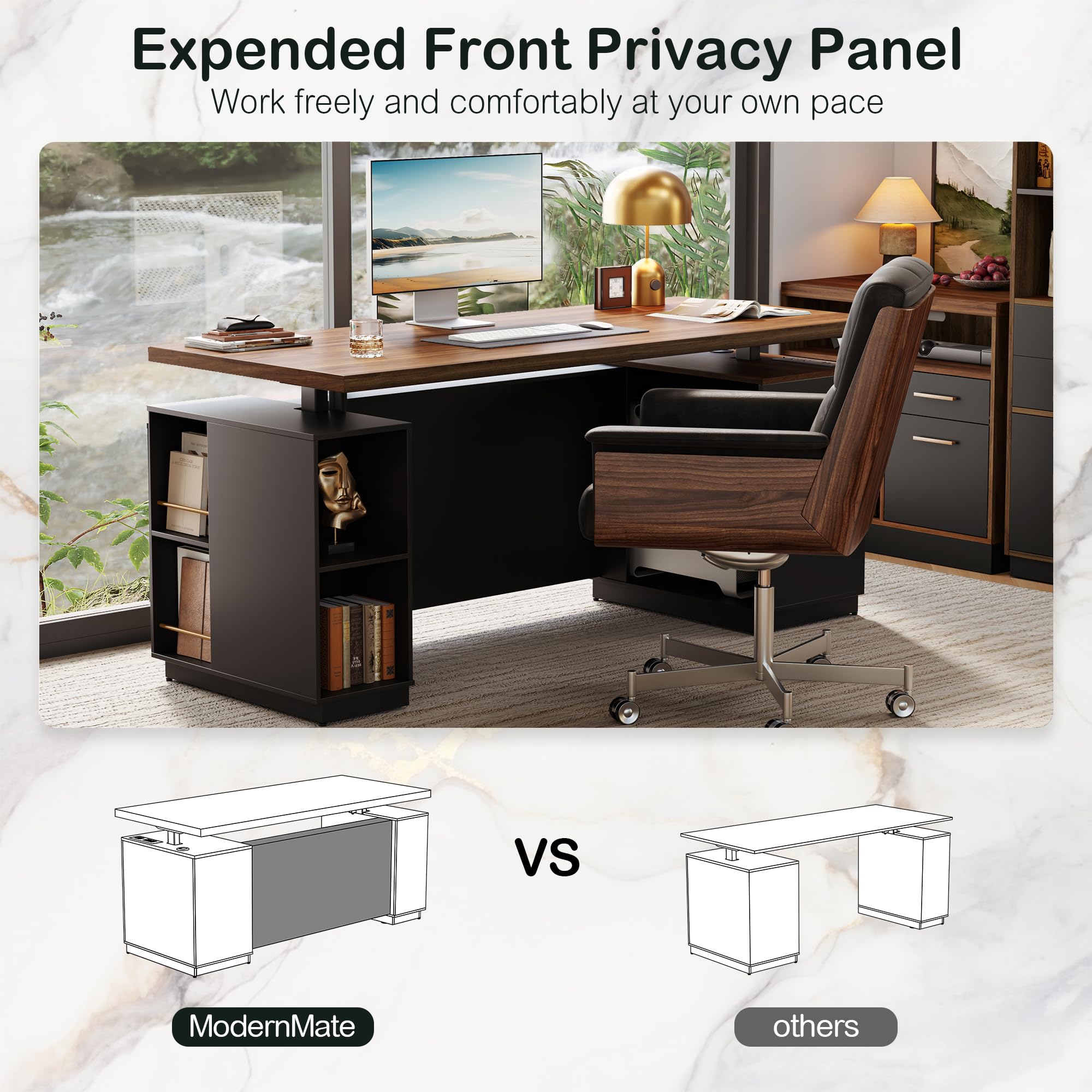 71" L-Shaped Standing Desk with File Cabinets