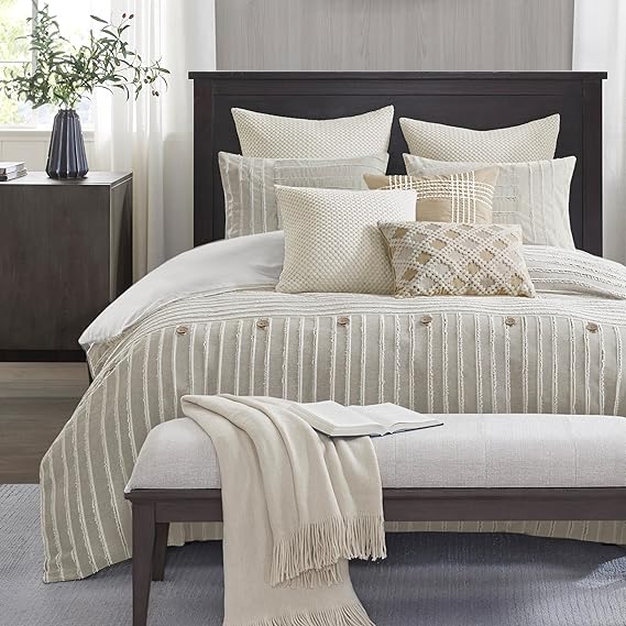 9-Piece King Comforter Set with Clipped Jacquard Stripes