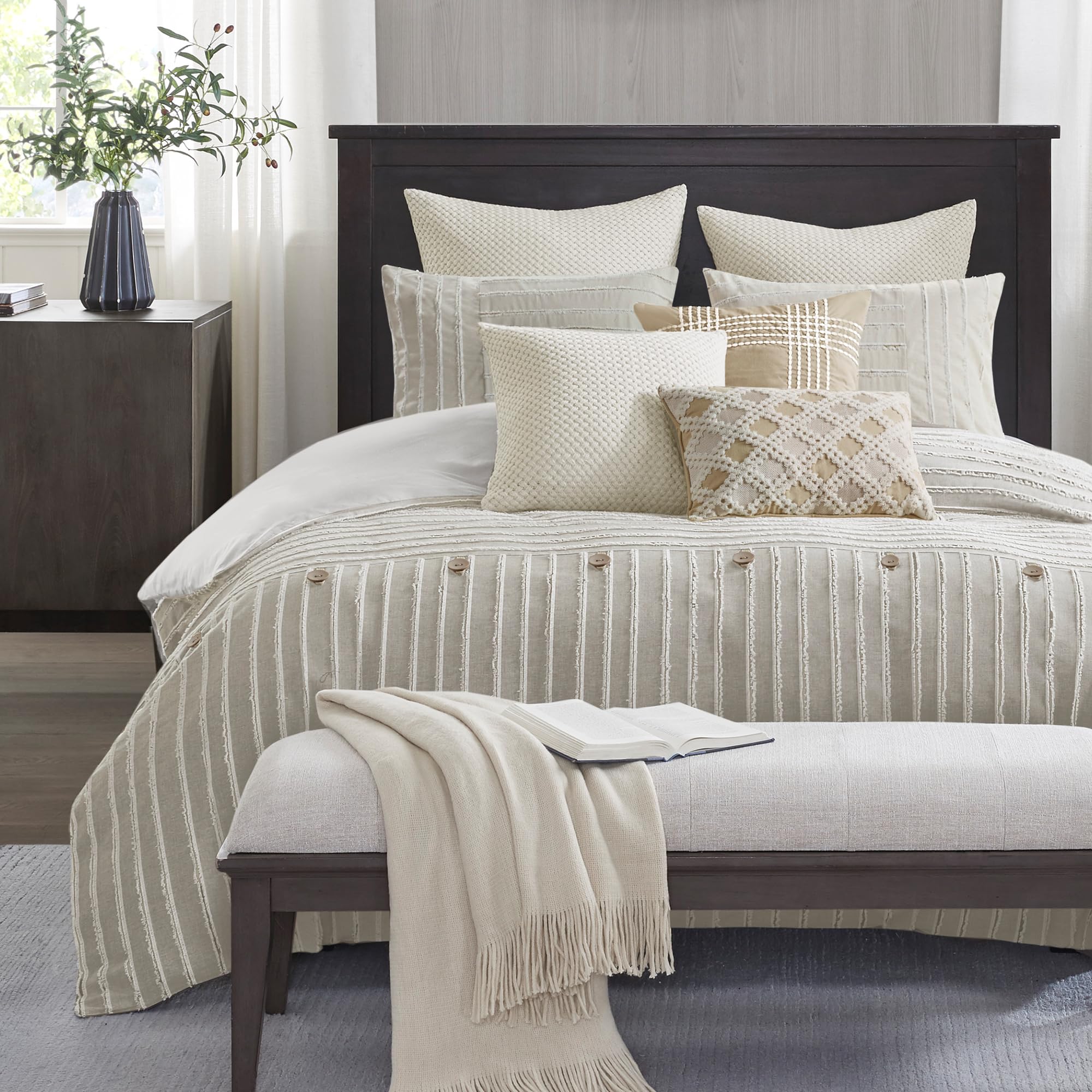 9-Piece King Comforter Set with Clipped Jacquard Stripes