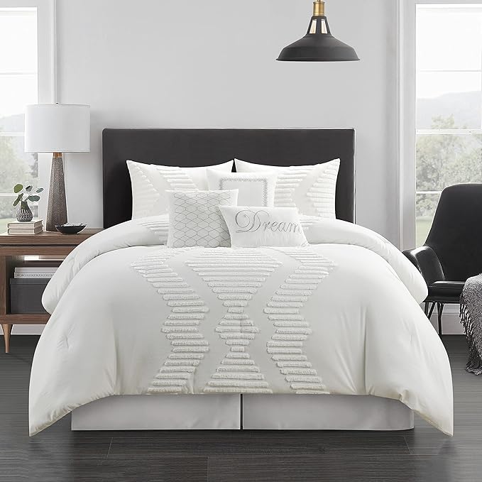 7-Piece Tufted Embroidery Comforter Set California King White
