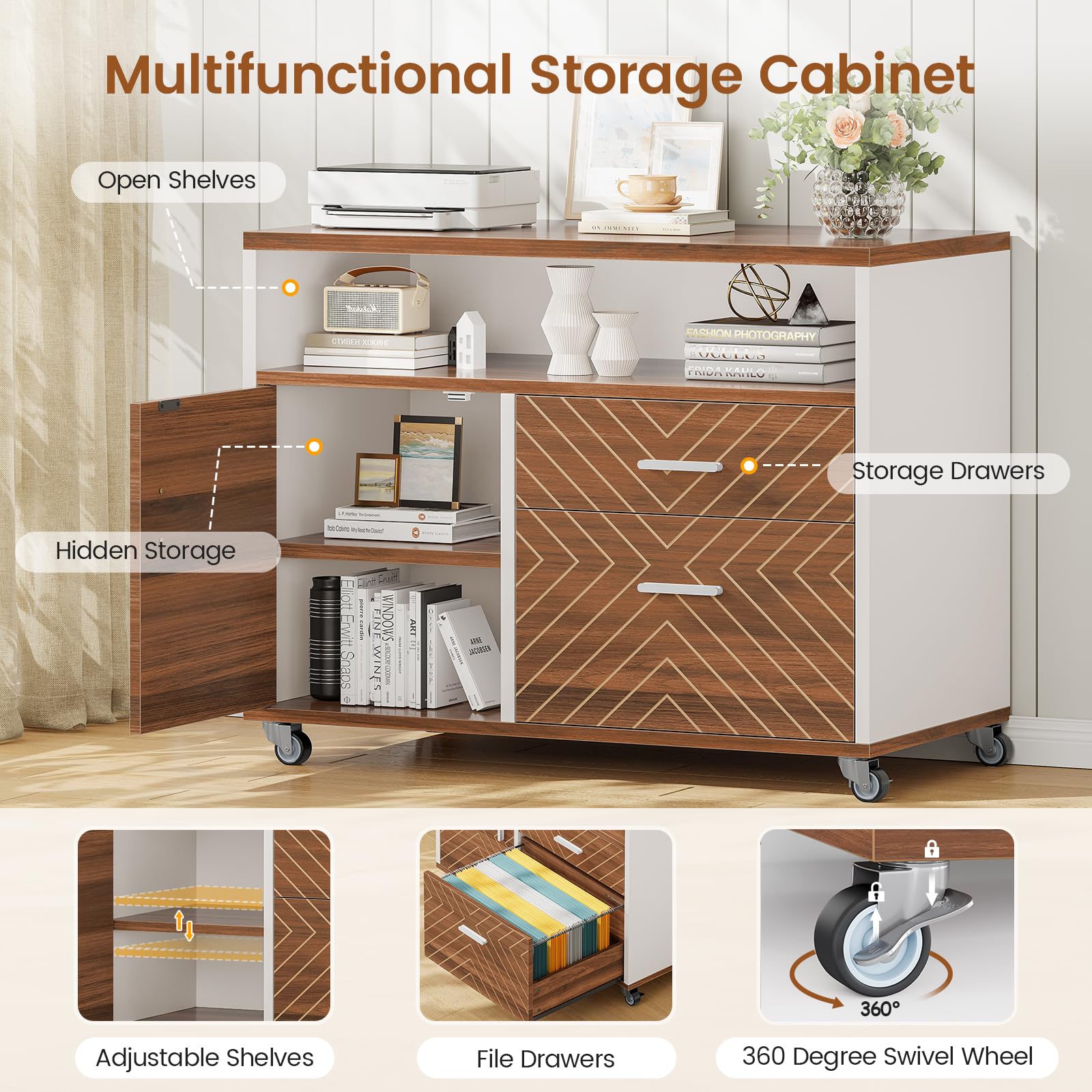L-Shaped Executive Desk with Rolling File Cabinet