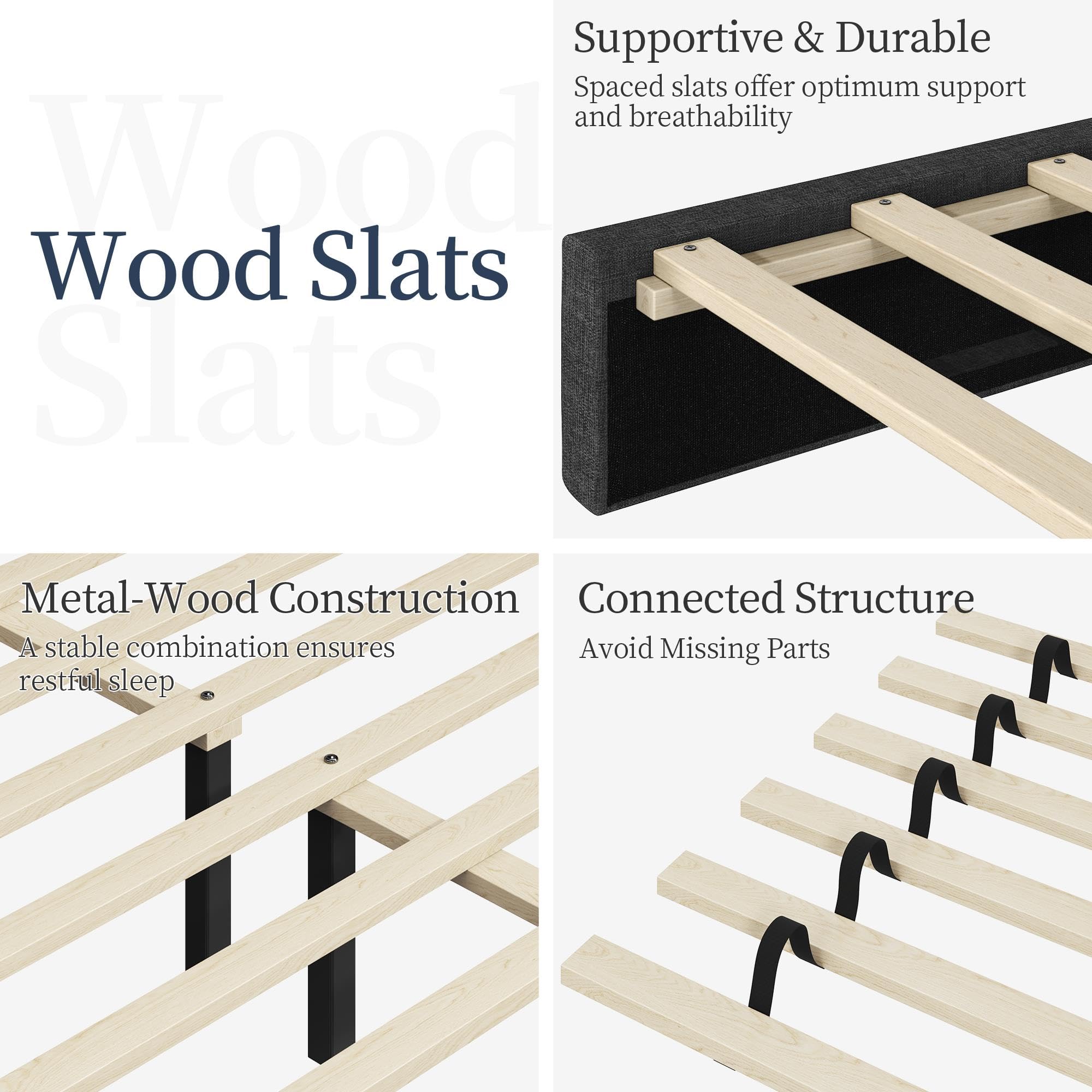 Upholstered Full Bed Frame with Adjustable Tufted Headboard