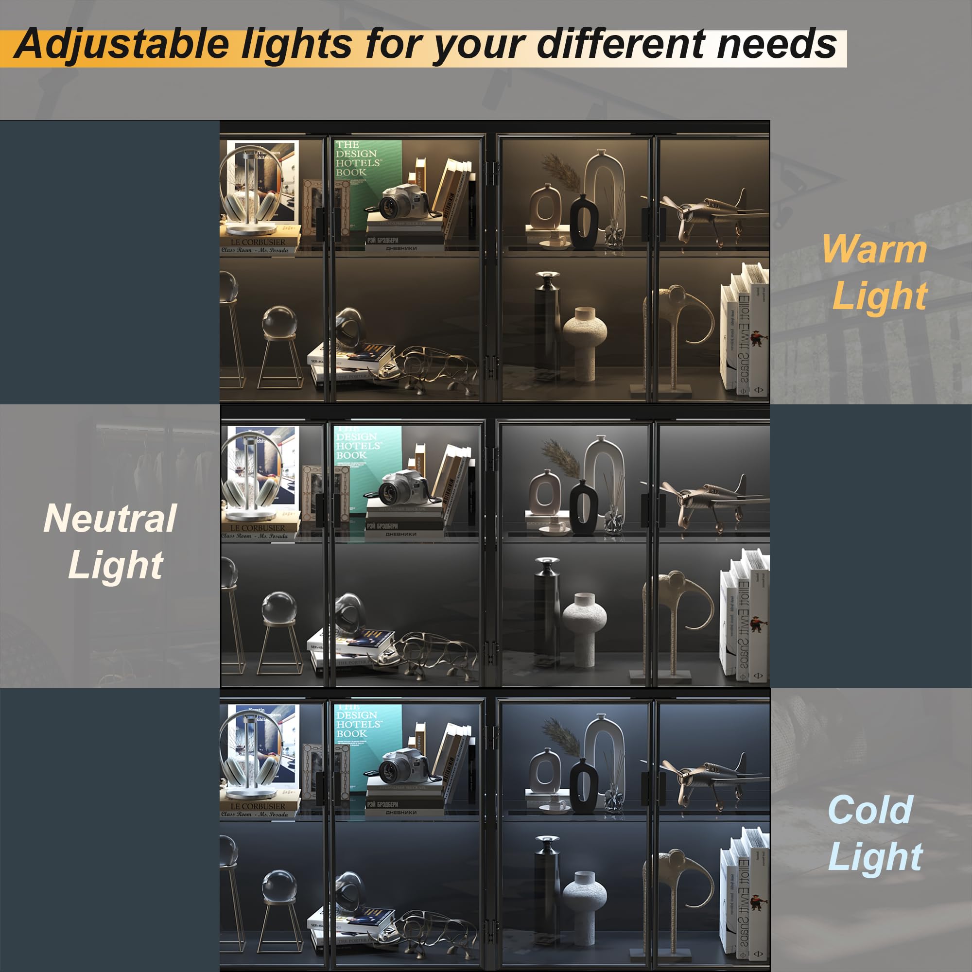 Storage Cabinet with LED Lights and Glass Doors