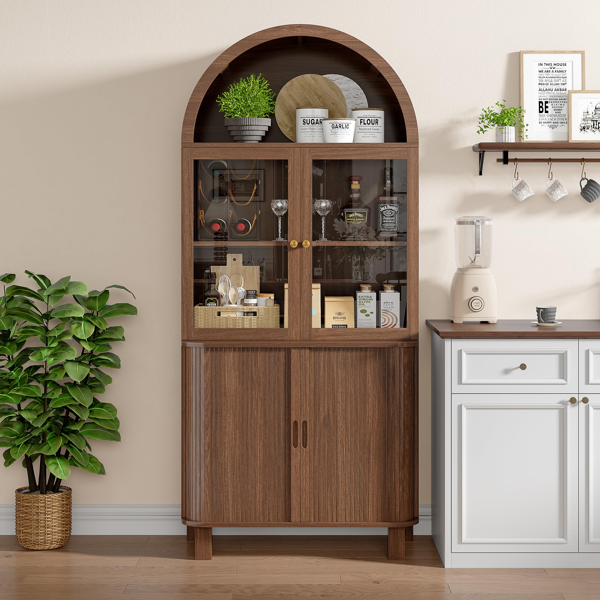 Tall Kitchen Pantry Storage Cabinet with Sliding Door
