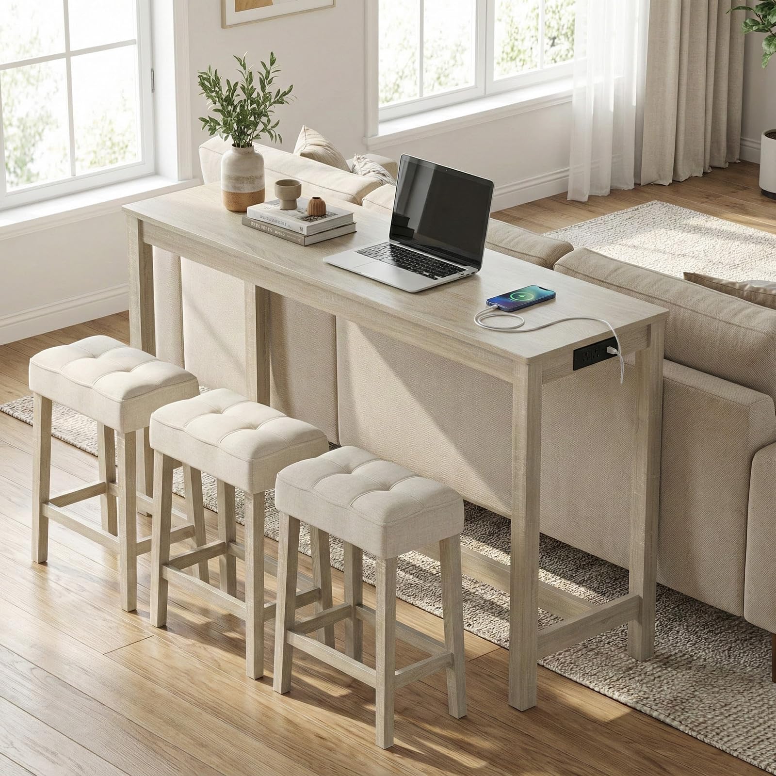 4-Piece Counter Height Dining Set with Charging Station
