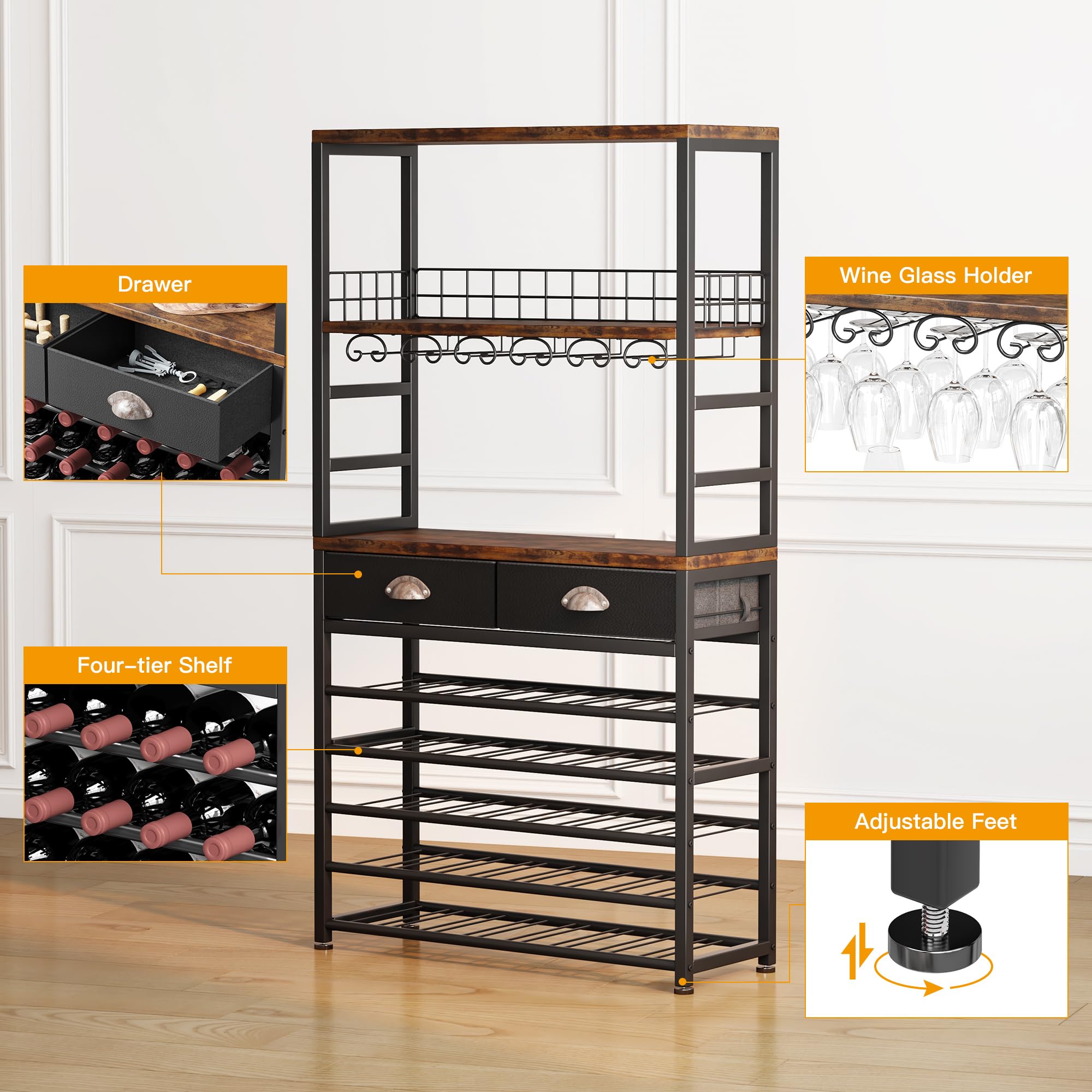 Wine Rack Cabinet with Storage and Drawer