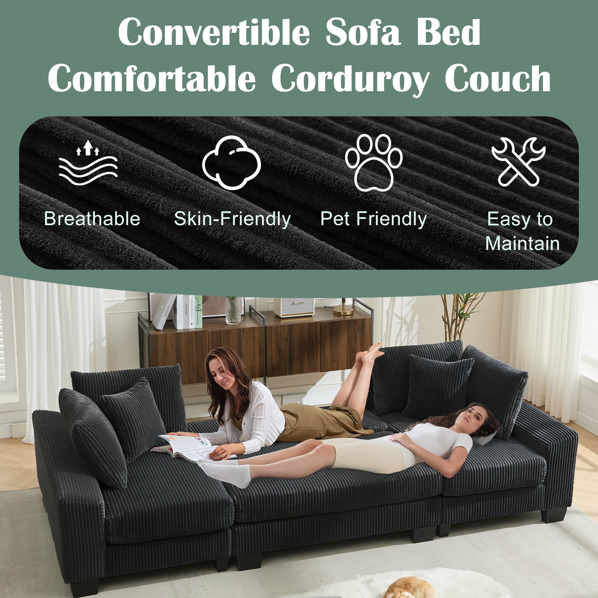 U-Shaped Modular Sectional Sofa with Pull-Out Bed