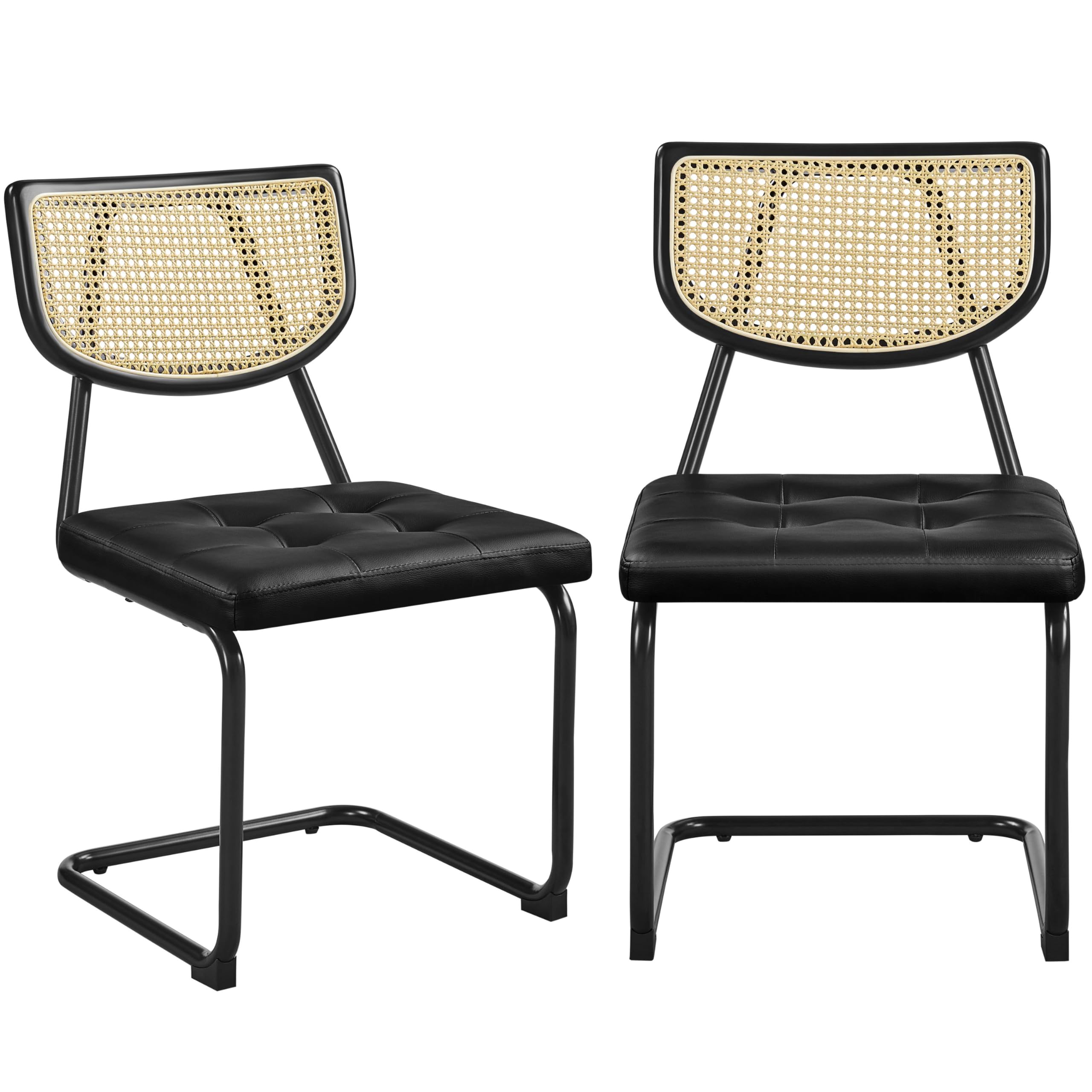 Rattan Dining Chairs Set of 2 - Mid Century Modern with Chrome Legs