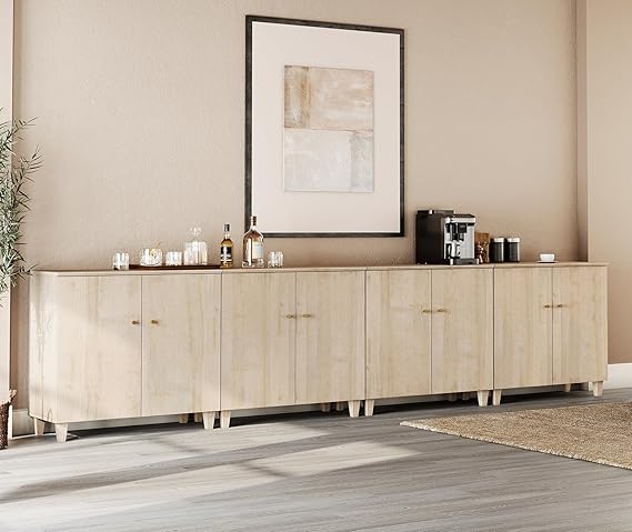 70.8" Oak Brown Buffet Cabinet with 4 Doors