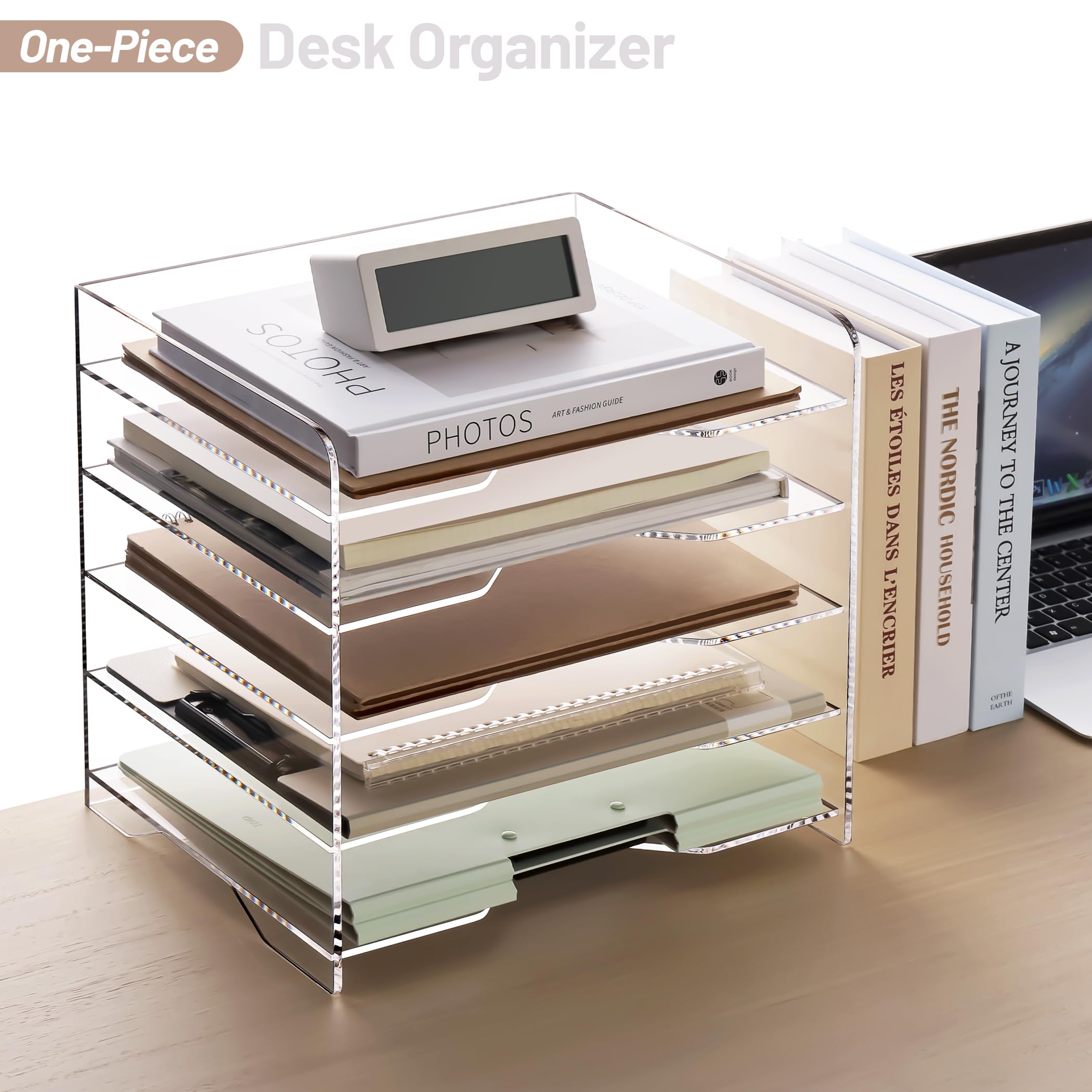 5-Tier Acrylic Desk File Organizer with Handle