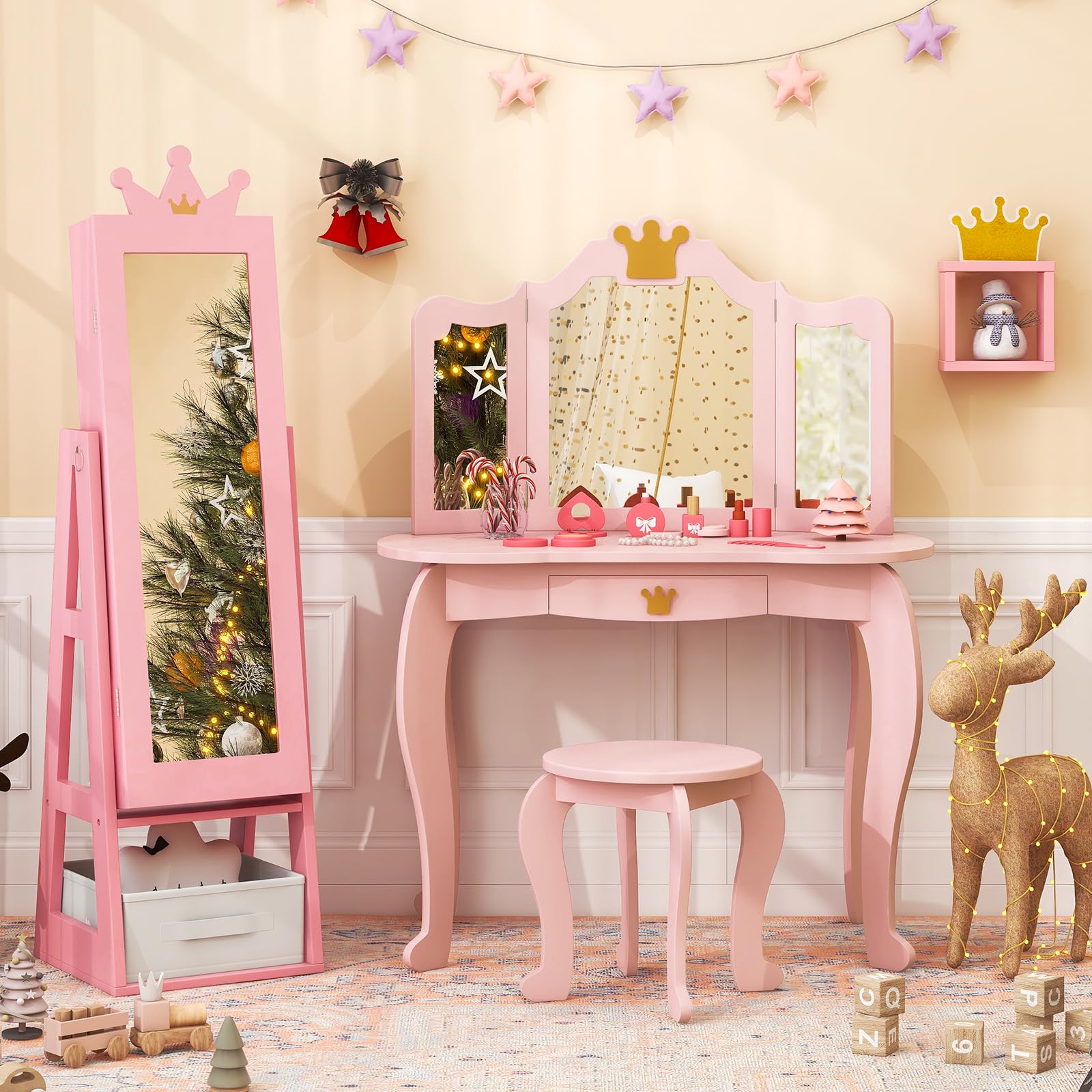 Kids Jewelry Armoire with Full-Length Mirror