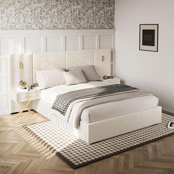 Queen Platform Bed with LED Lights and Nightstands
