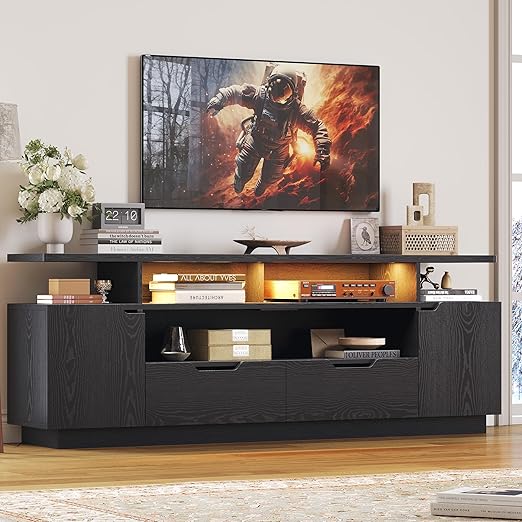 TV Stand for 85 Inch TVs with Power Outlet and LED Lights