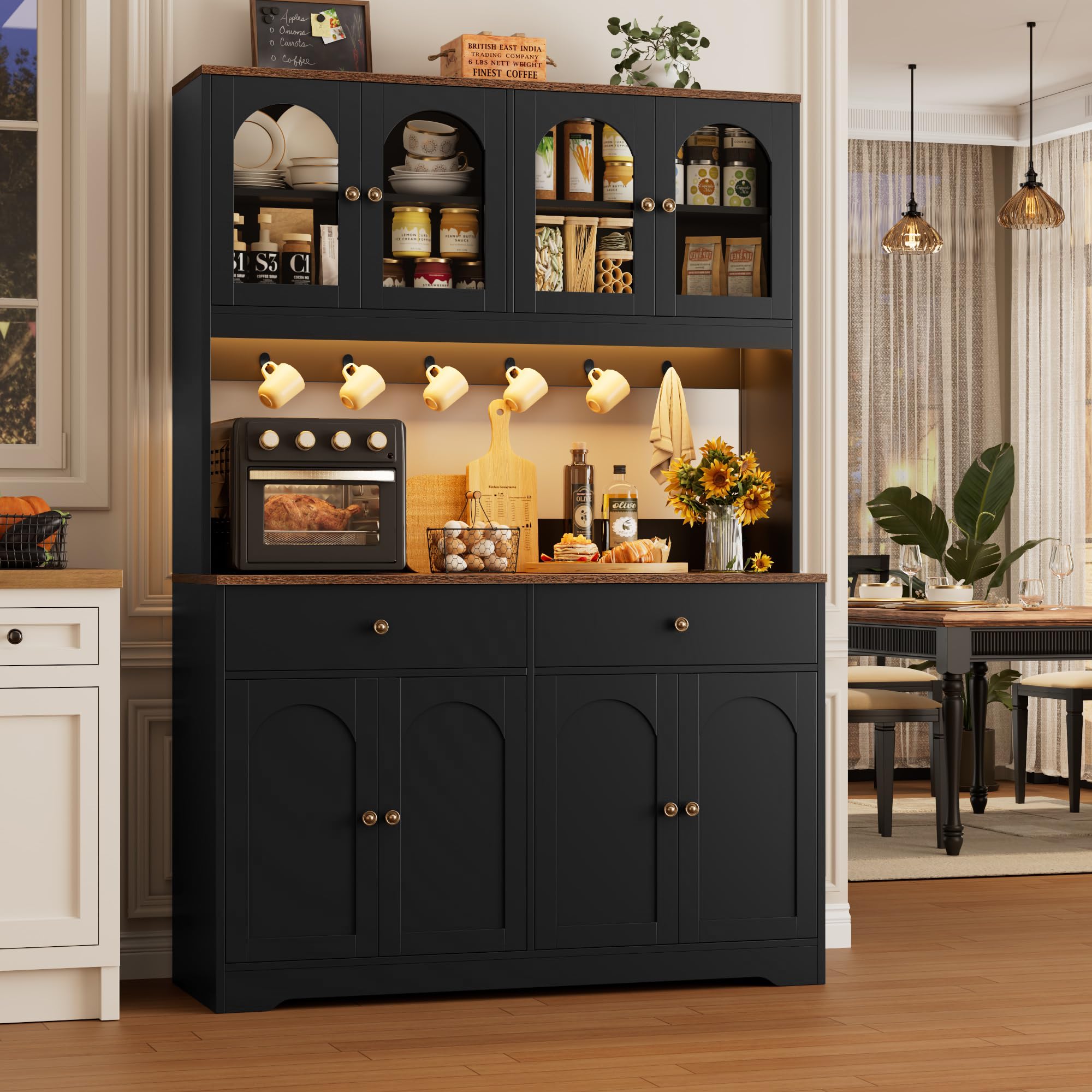 71" LED Kitchen Pantry Cabinet with Power Outlet and Storage