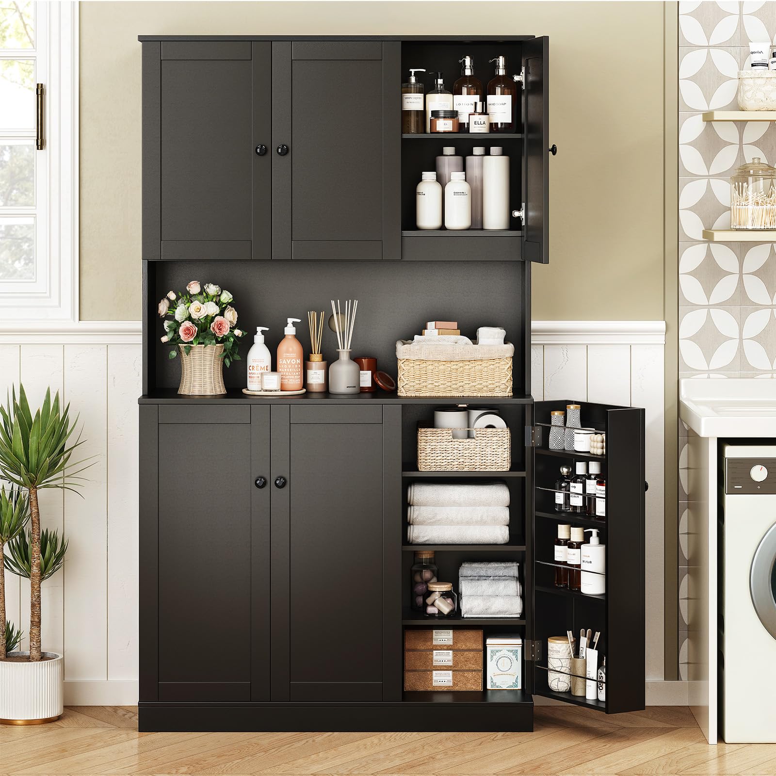 71" Tall Kitchen Pantry Storage Cabinet with Microwave Stand