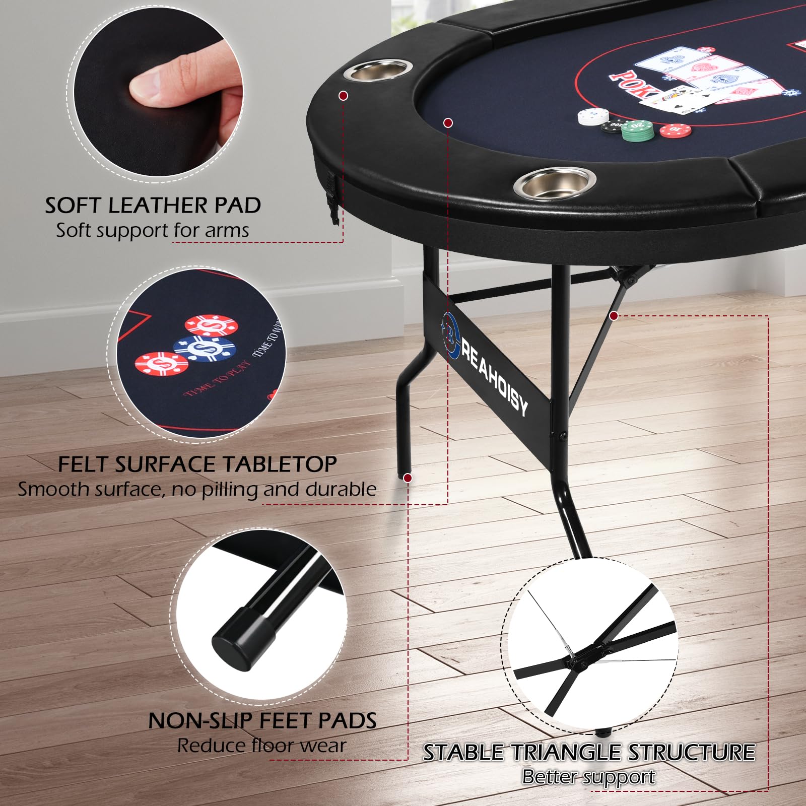 8-Player Foldable Poker Table with Cup Holders