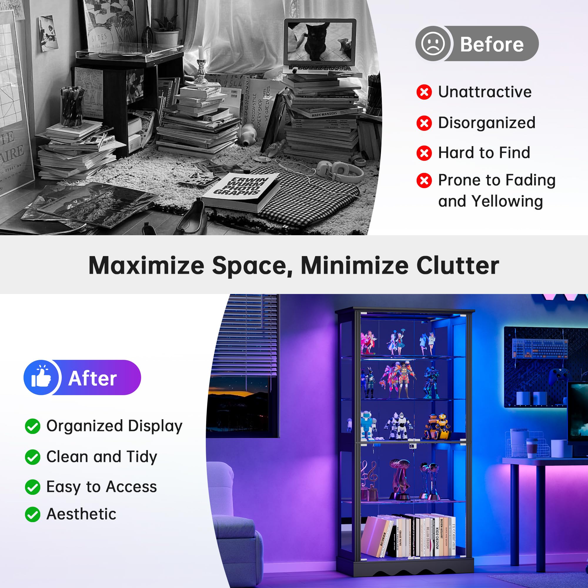 71" Display Cabinet with Glass Doors and RGB Lights