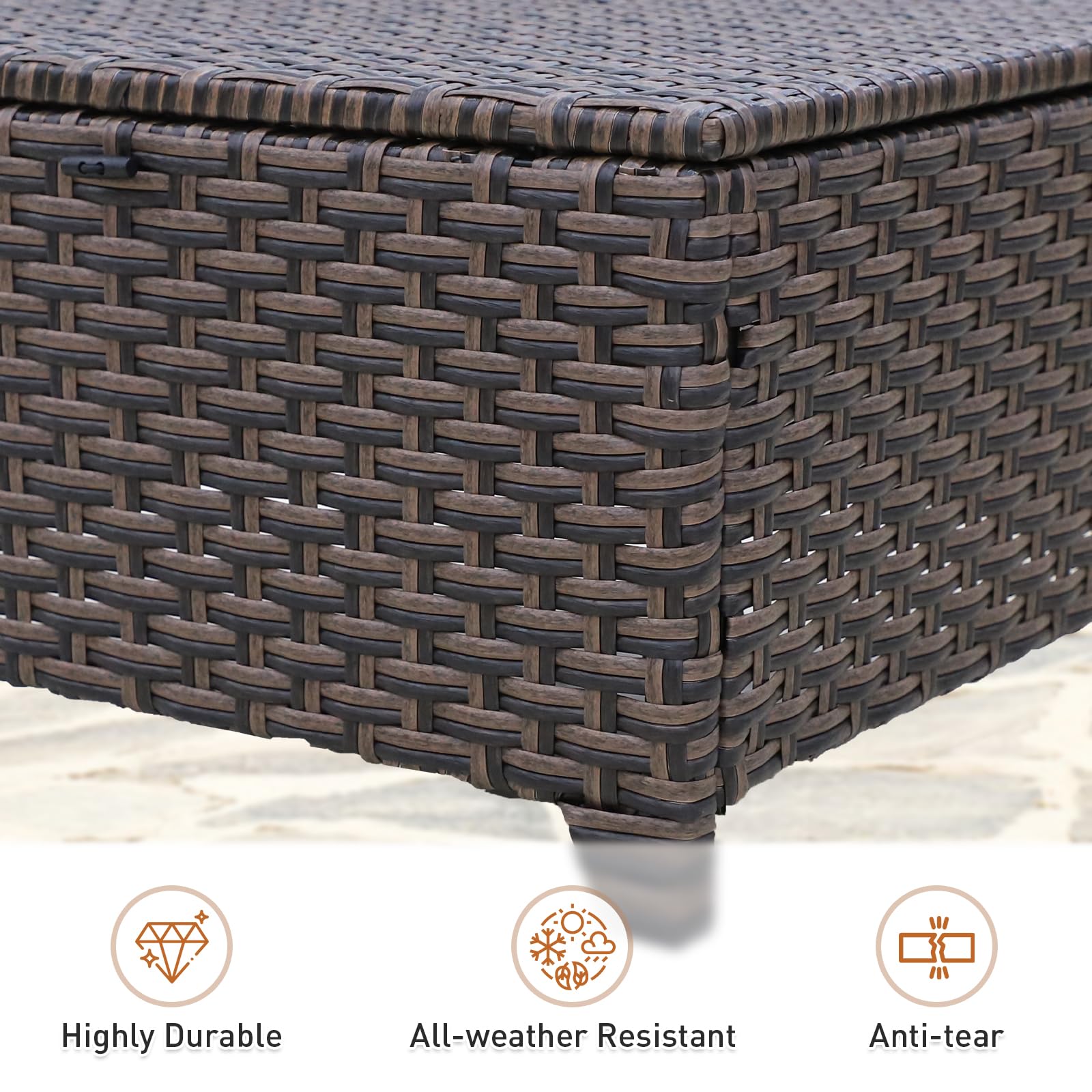 Wicker Outdoor Ottomans Set of 2 with Removable Cushions