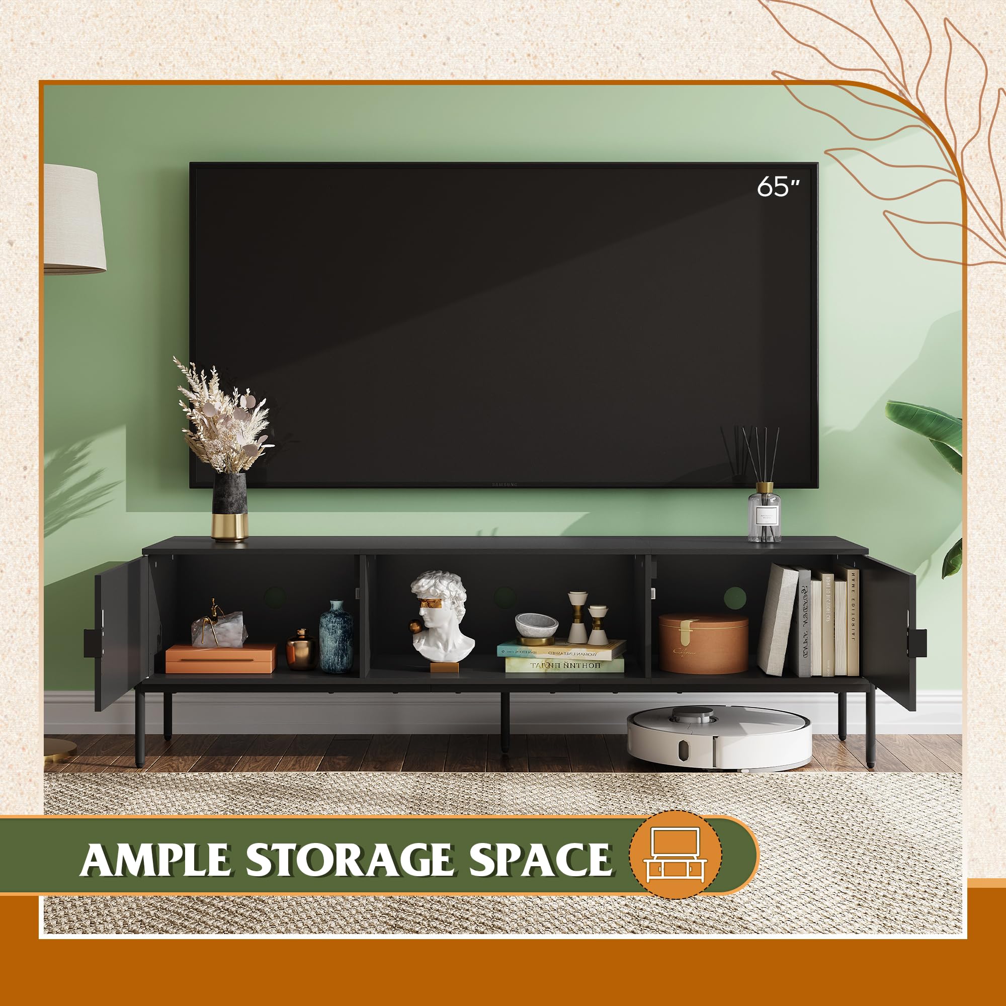 Mid-Century Modern TV Stand for 55-65 Inch TV with Storage Cabinets