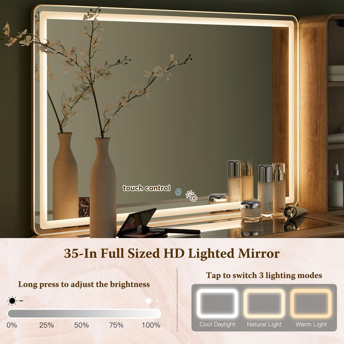 48" Makeup Vanity Desk with Lighted Mirror and Charging Station