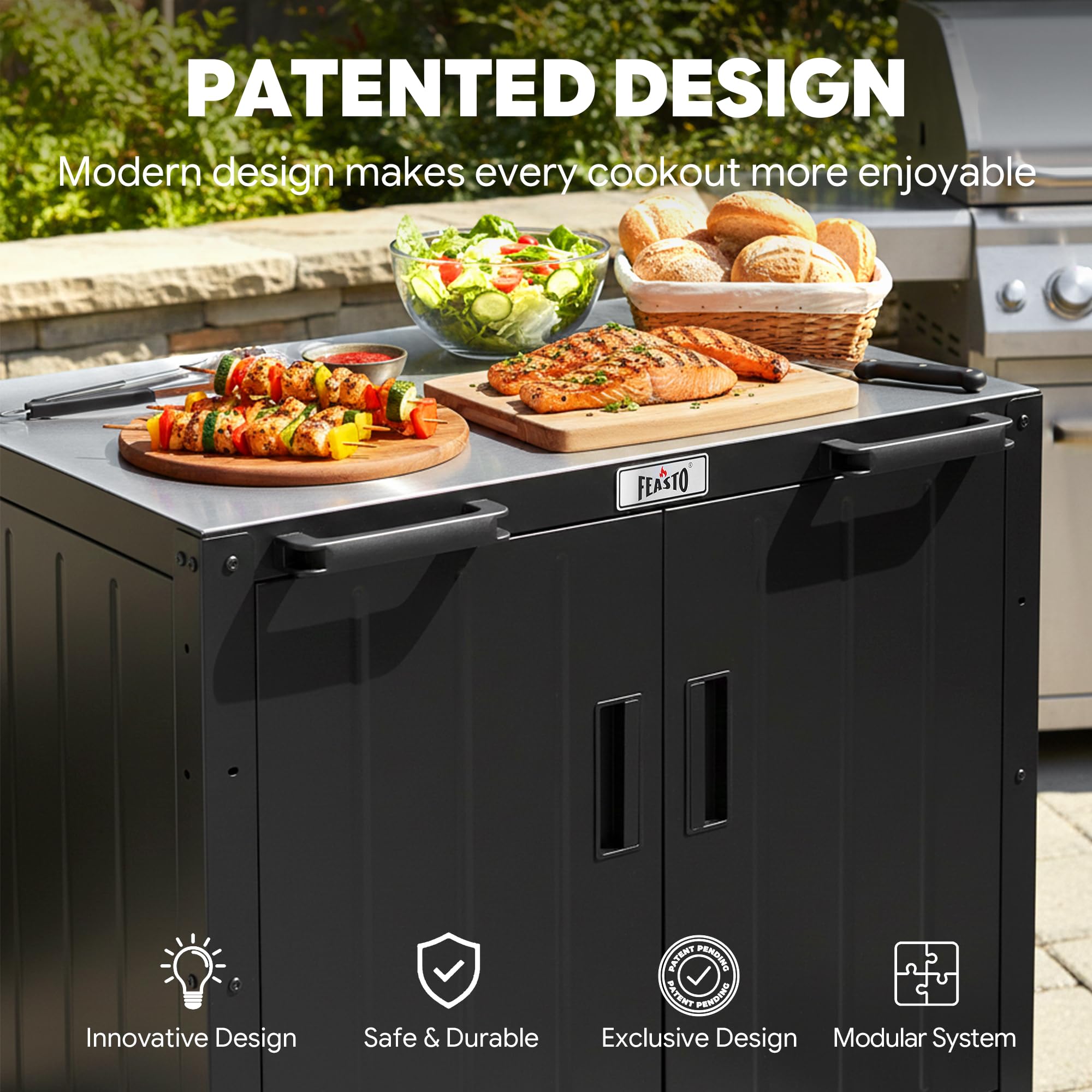 Outdoor Grill Cart with Storage Cabinet and Stainless Steel Top