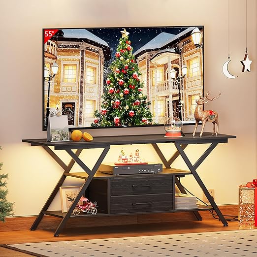 TV Stand with Power Outlet and LED Lights for 65 Inch TVs