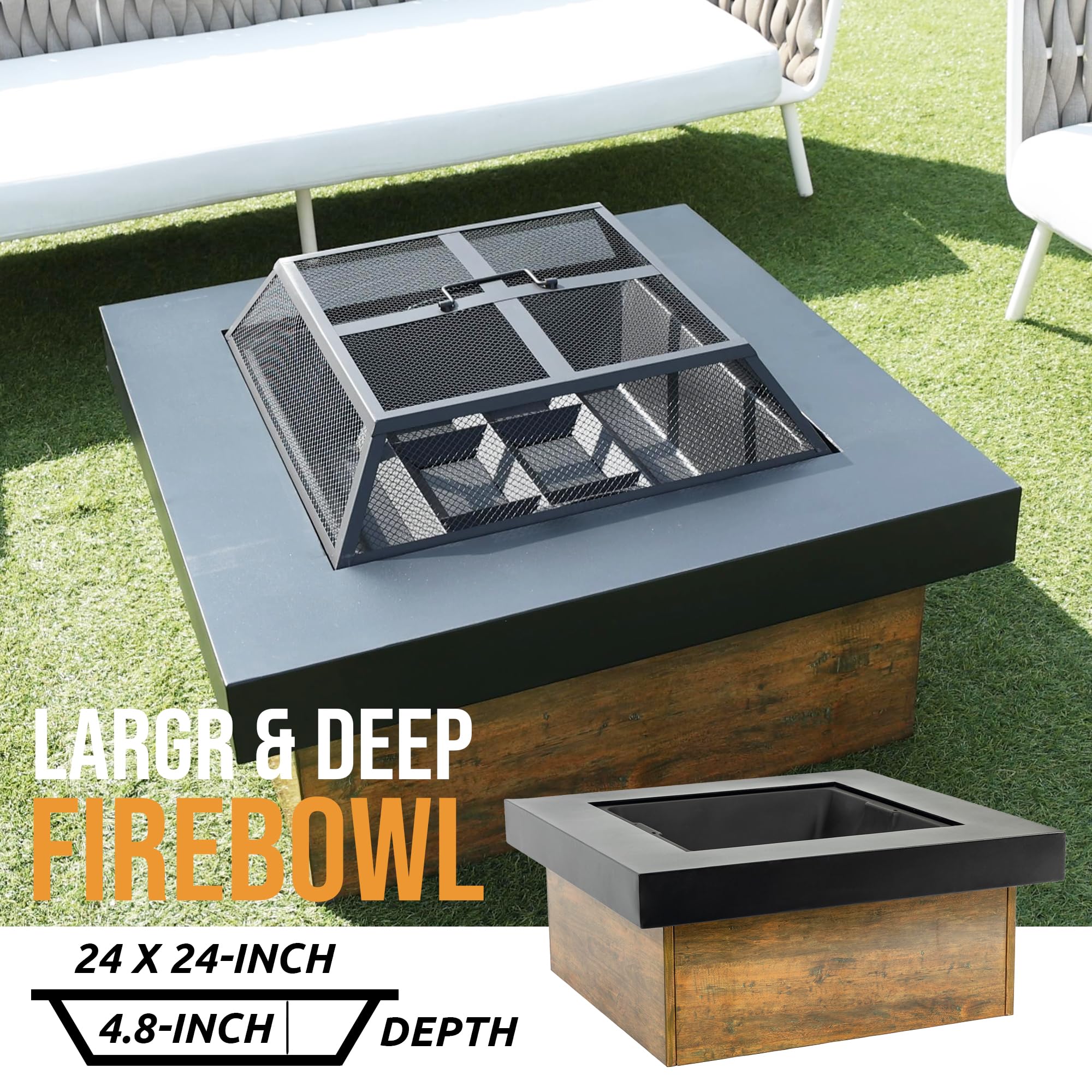 36" Square Wood Burning Fire Pit with Mesh Cover