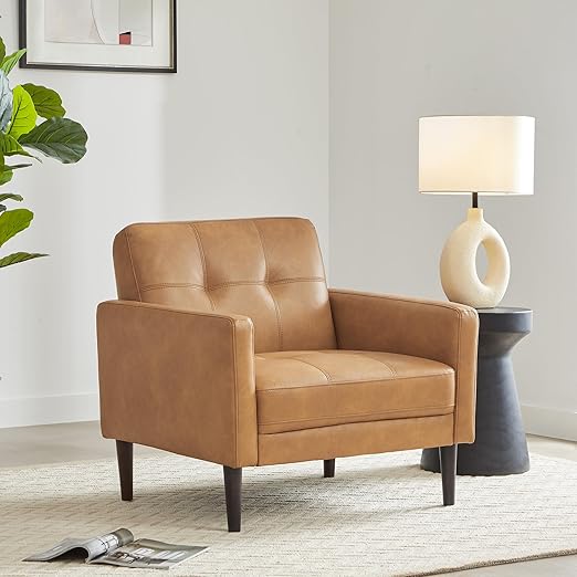 Mid-Century Faux Leather Sofa 73" Brown
