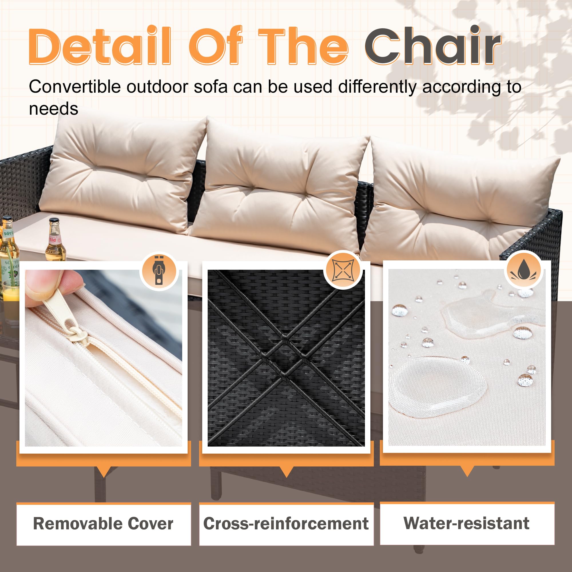 3-Piece Rattan Outdoor Sectional Sofa Set