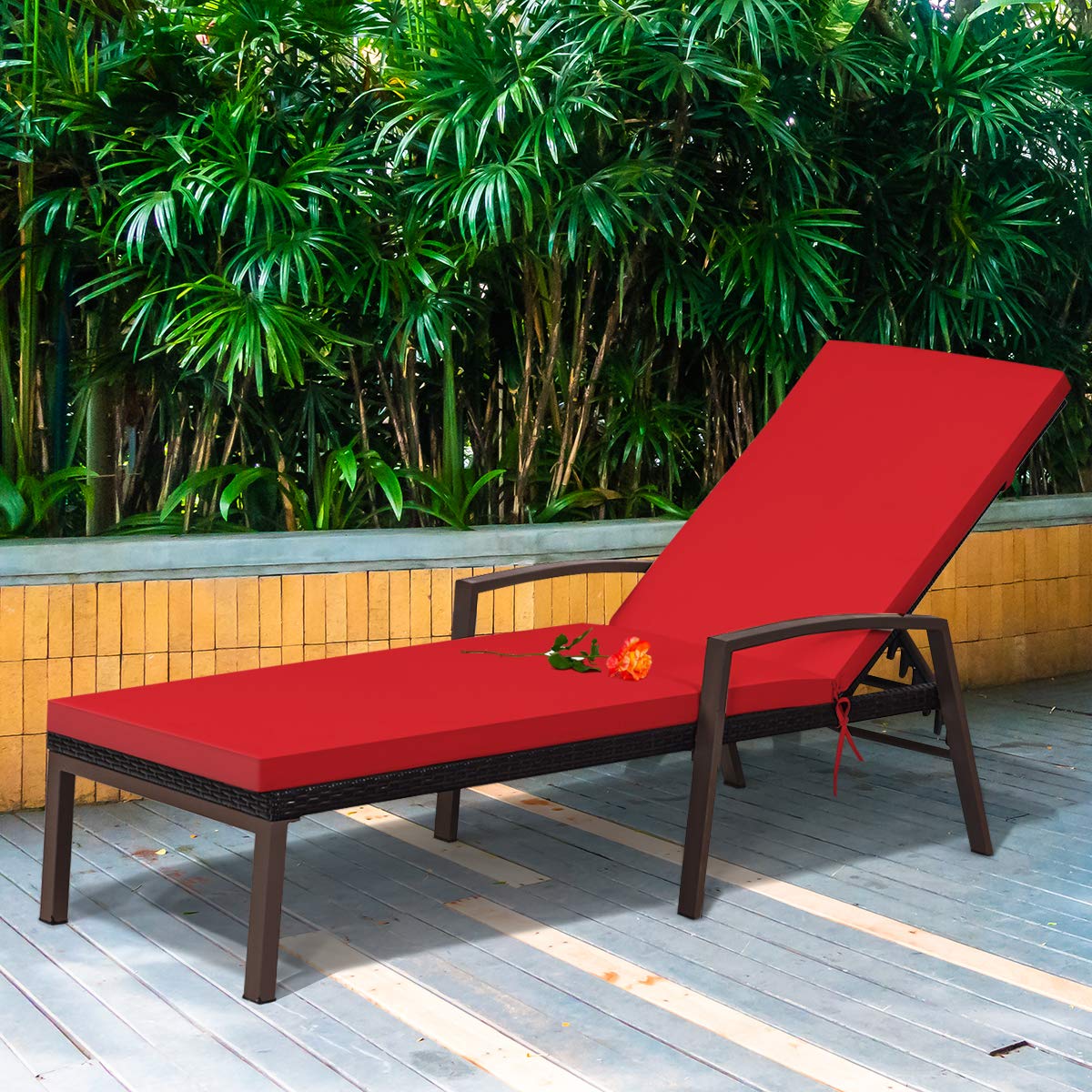 Patio Rattan Lounge Chair with Adjustable Backrest