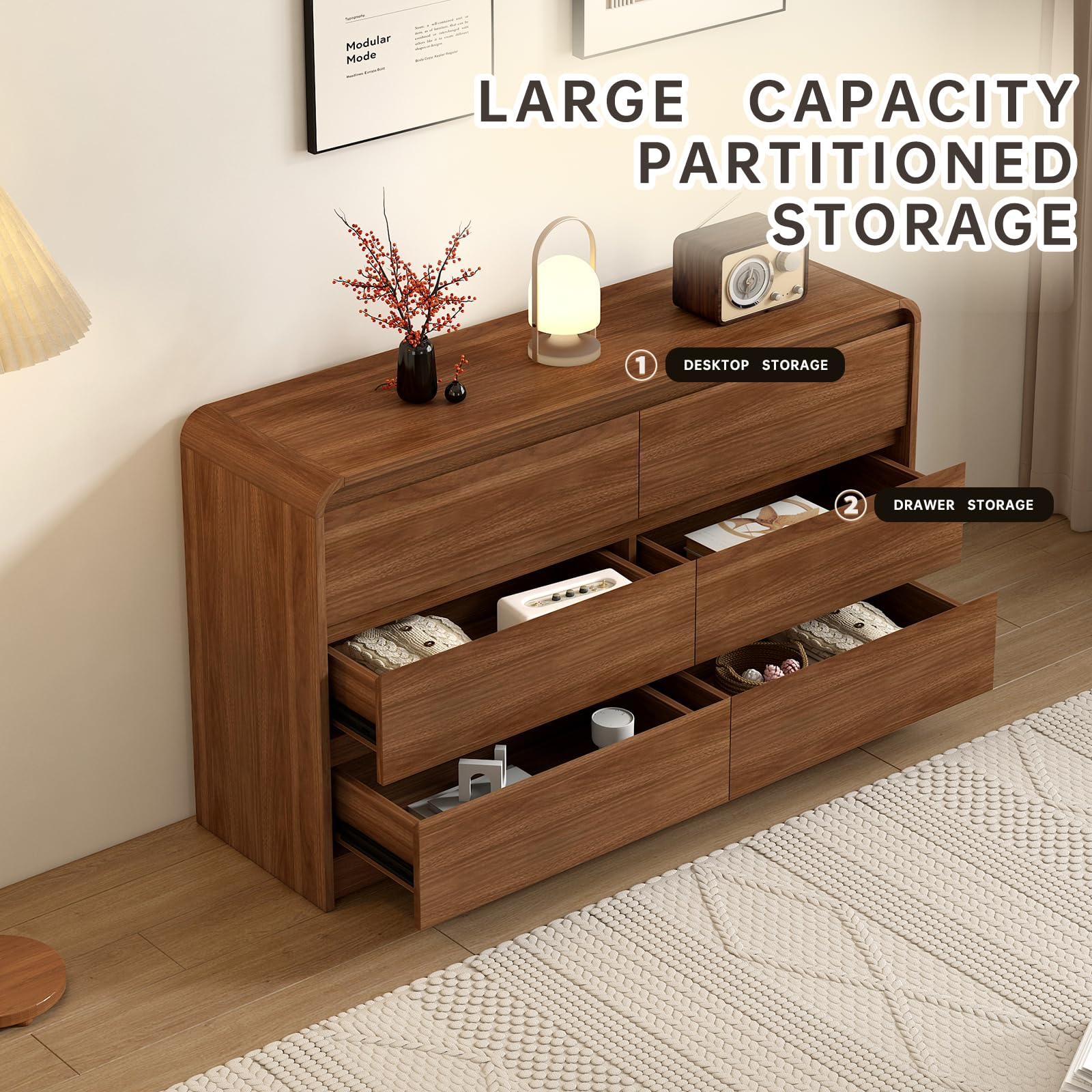 6 Drawer Dresser with Curved Anti-Collision Design