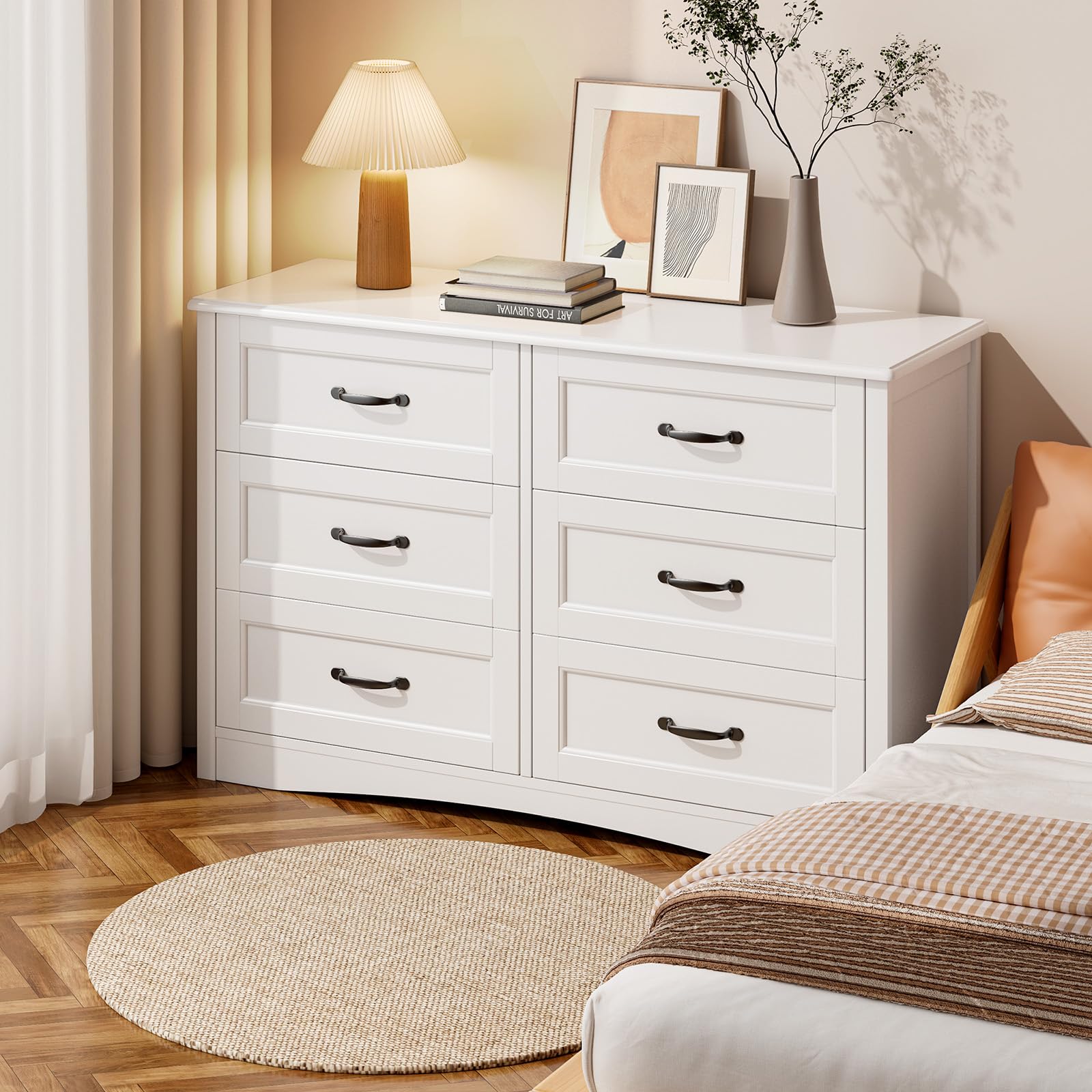 6 Drawer Dresser for Bedroom 47 Inch White