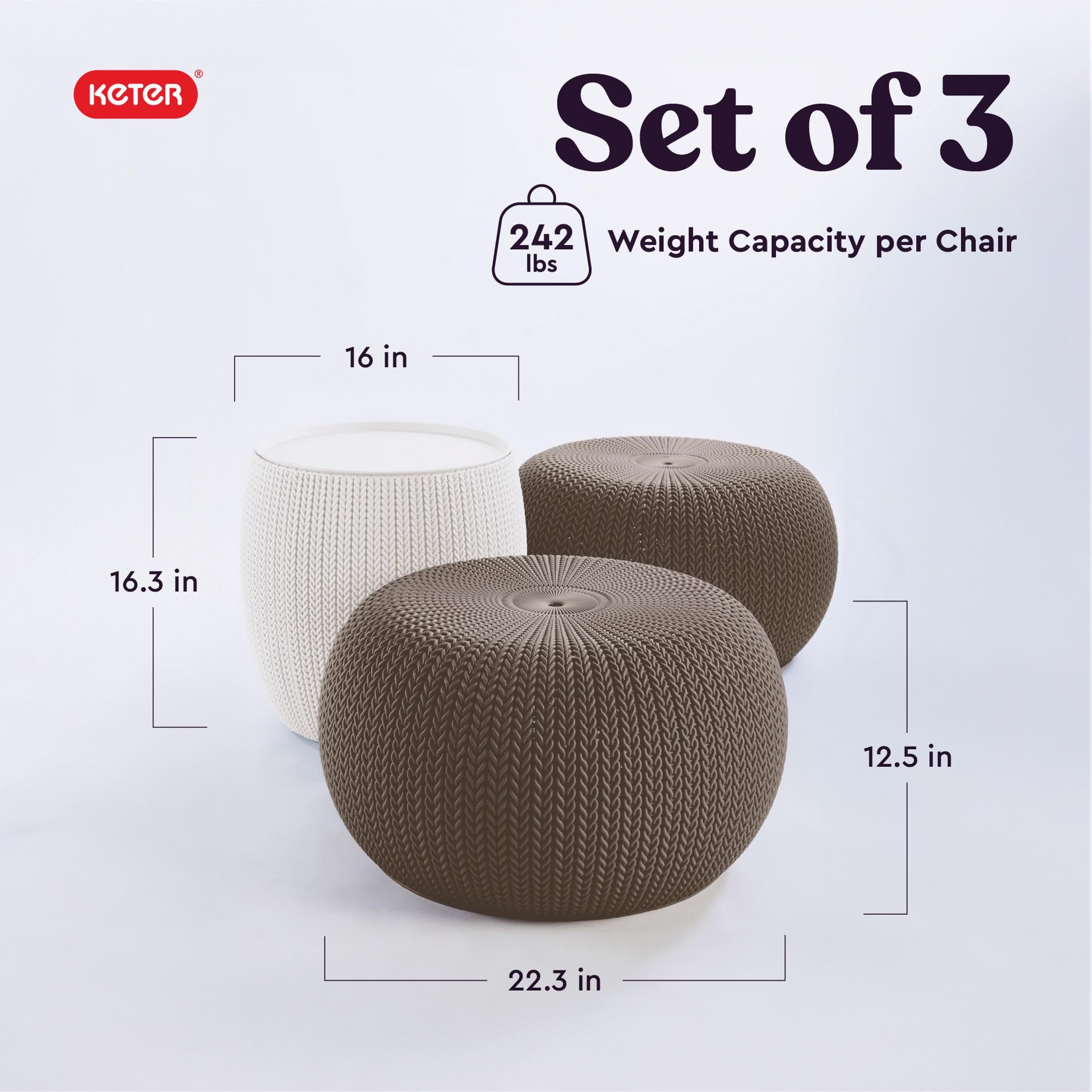 Urban Knit Pouf Ottoman Set with Storage Table