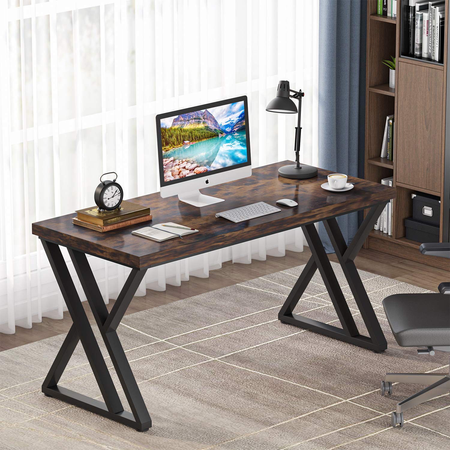 55-Inch Modern Writing Desk with Z-Shaped Metal Legs