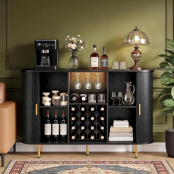 Wine Bar Cabinet with LED Lights and Storage