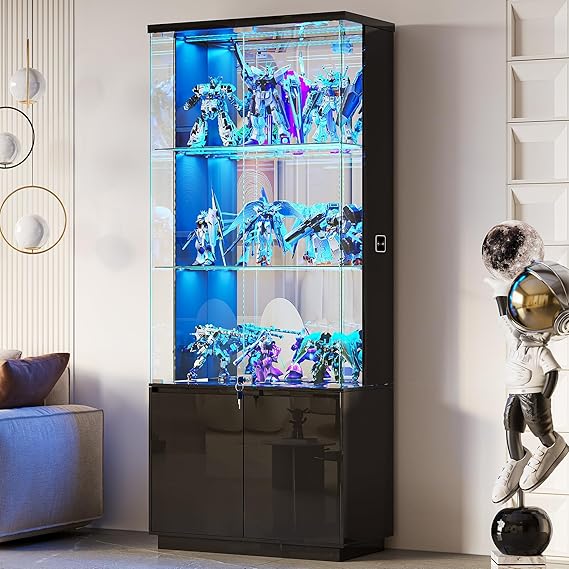 65" LED Lighted Glass Display Cabinet with Lockable Door