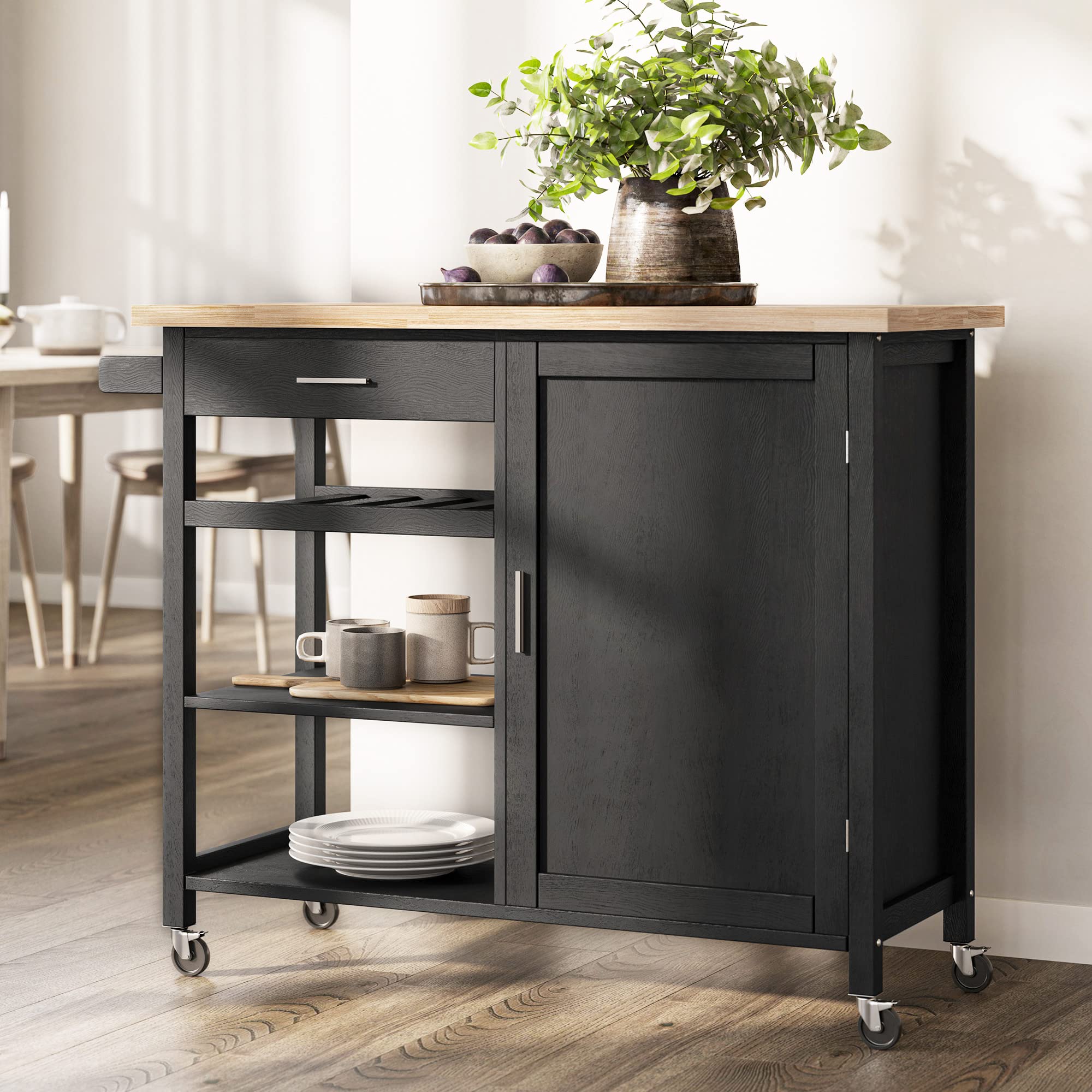 Modern Rolling Kitchen Island Cart with Storage