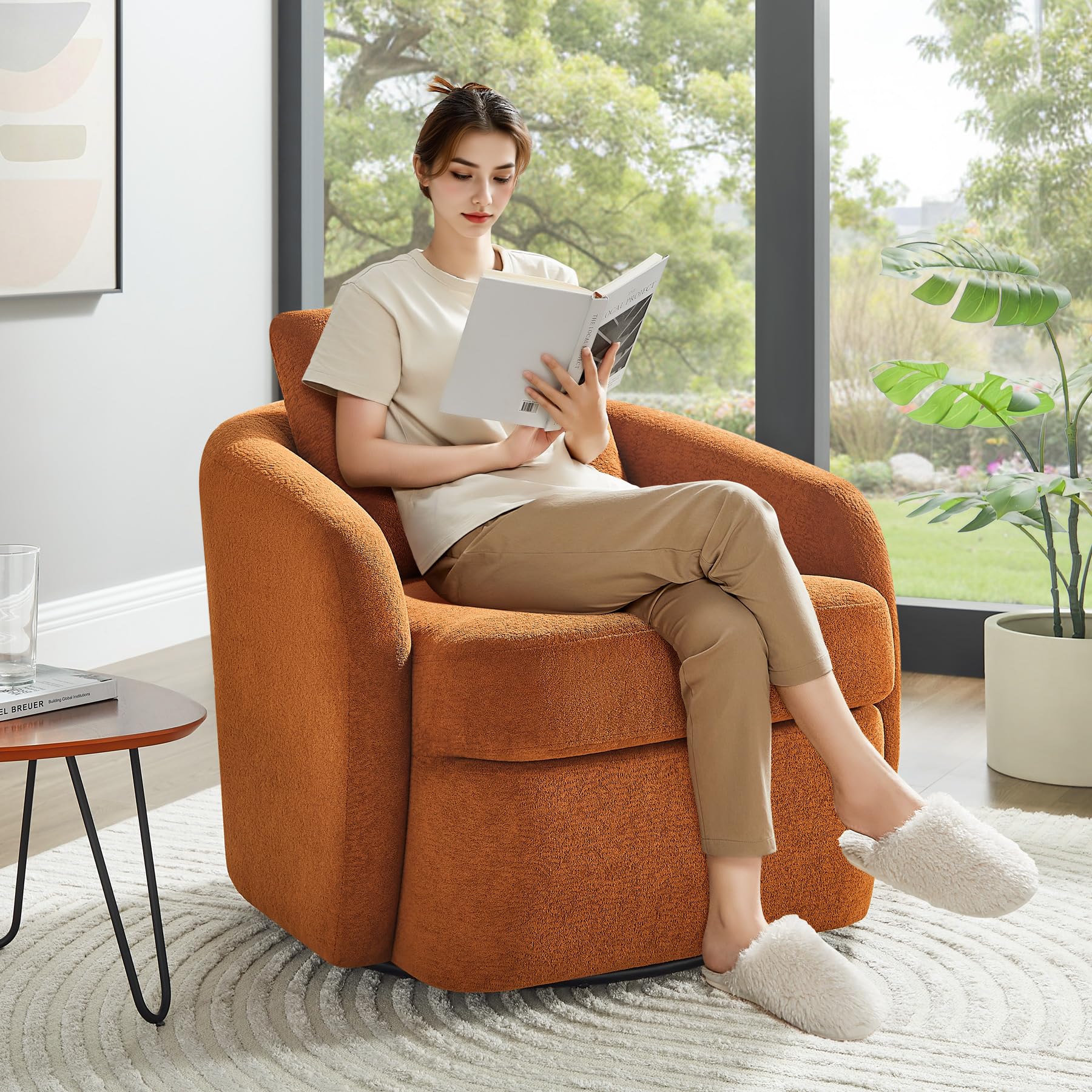 360° Swivel Barrel Chair with Throw Pillow