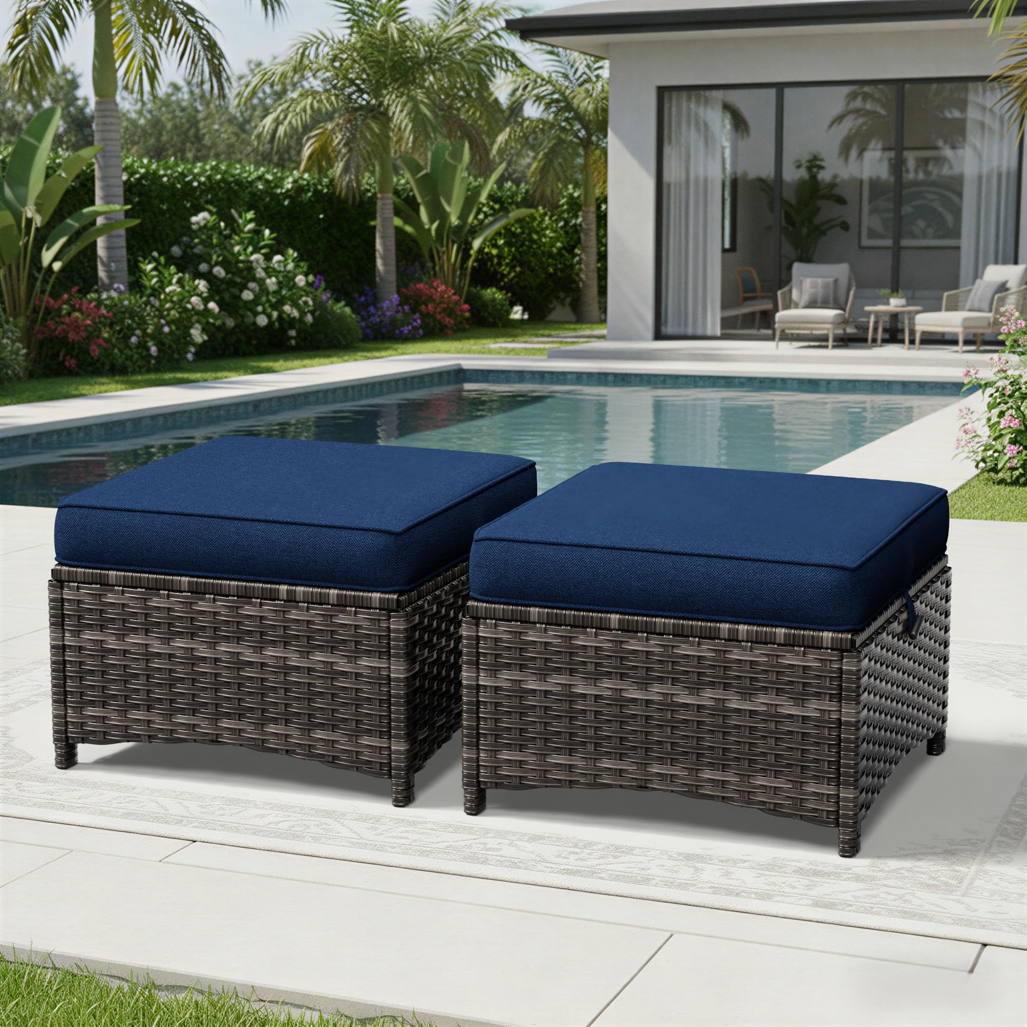 Outdoor Ottoman Set of 2 with Cushions