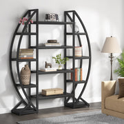 Oval Bookshelf Triple Wide 5-Tier Industrial Display
