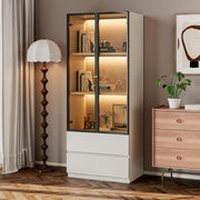 Modern White Lighted Glass Display Cabinet with Two Drawers